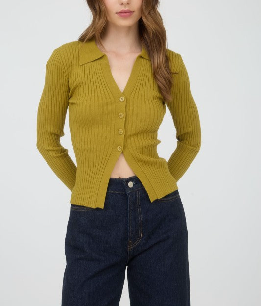 “BONNIE” COLLARED BUTTON DOWN KNIT TOP