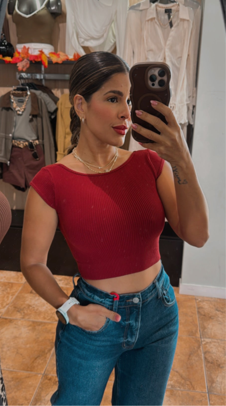 "MILAN" RIBBED SHORT SLEEVE OPEN BACK TOP