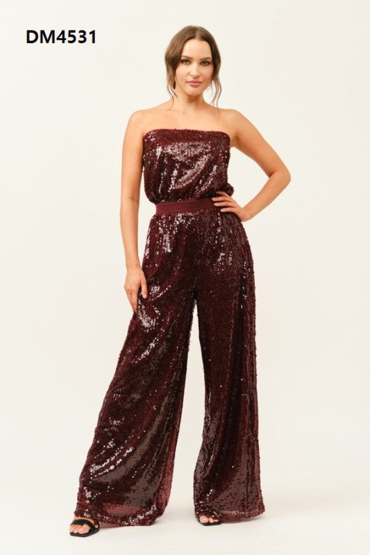 “LEXI” STRAPLESS SEQUIN WIDELEG JUMPSUIT
