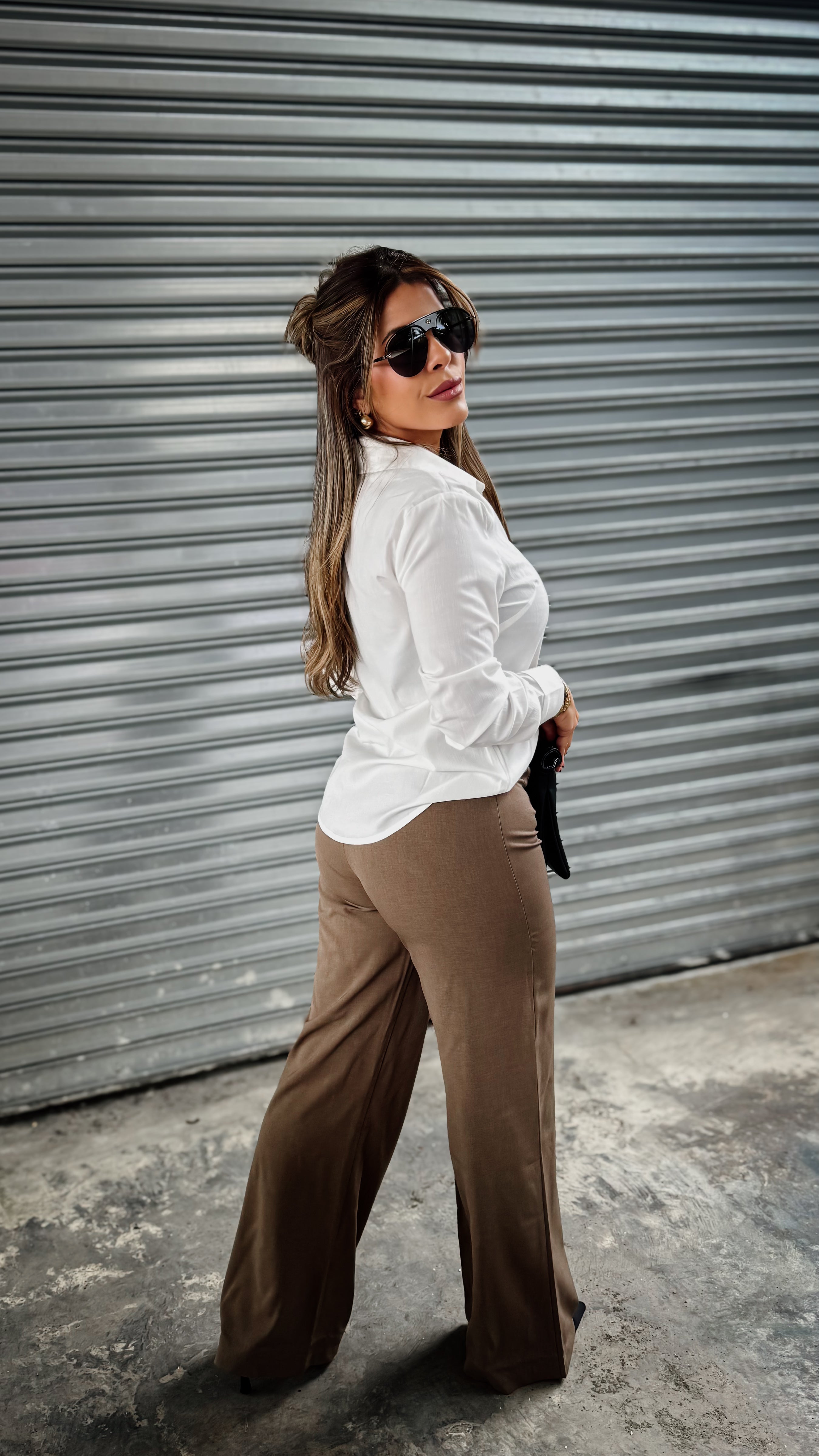 “SILVIA” TWILL WIDE LEG TROUSERS