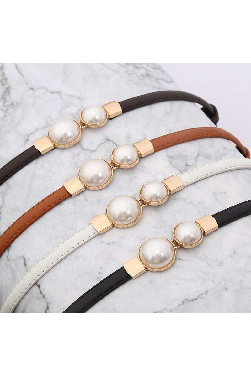 LEATHER SLIM PEARL DETAIL BELT