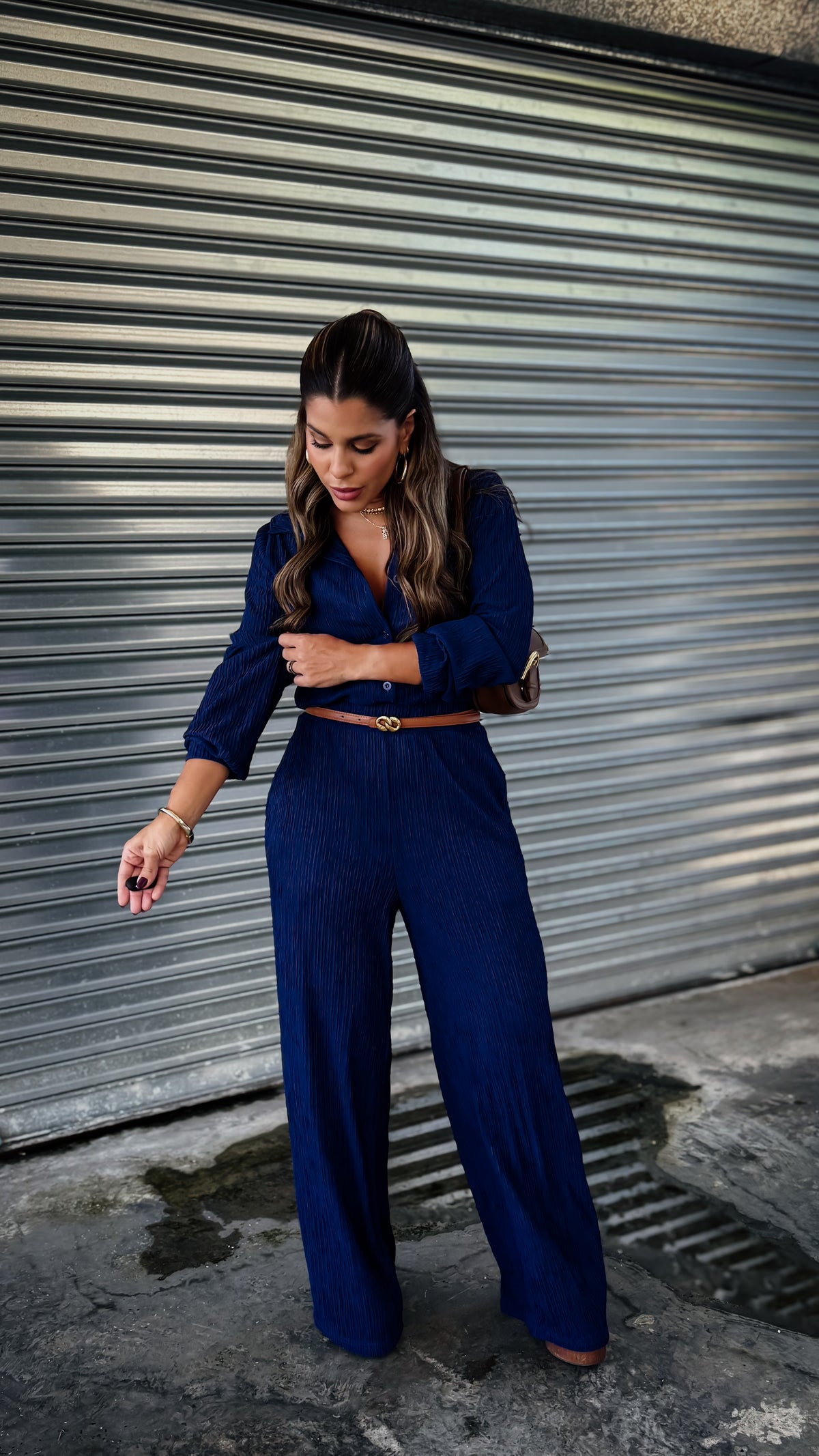 “IVY” PLISSE BUTTON UP JUMPSUIT