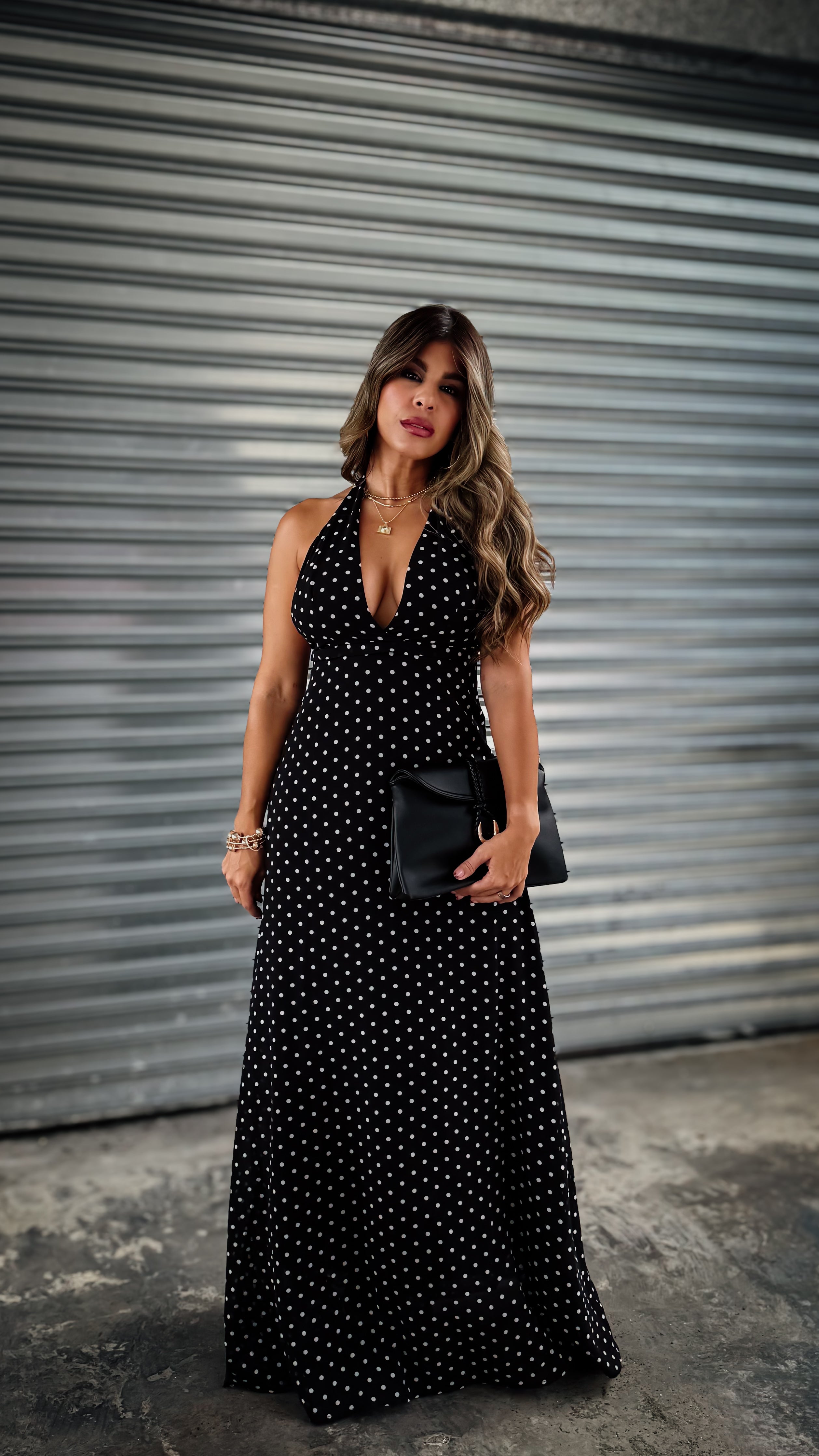 “CHLOE” POLKA DOT HALTER NECK MAXI DRESS