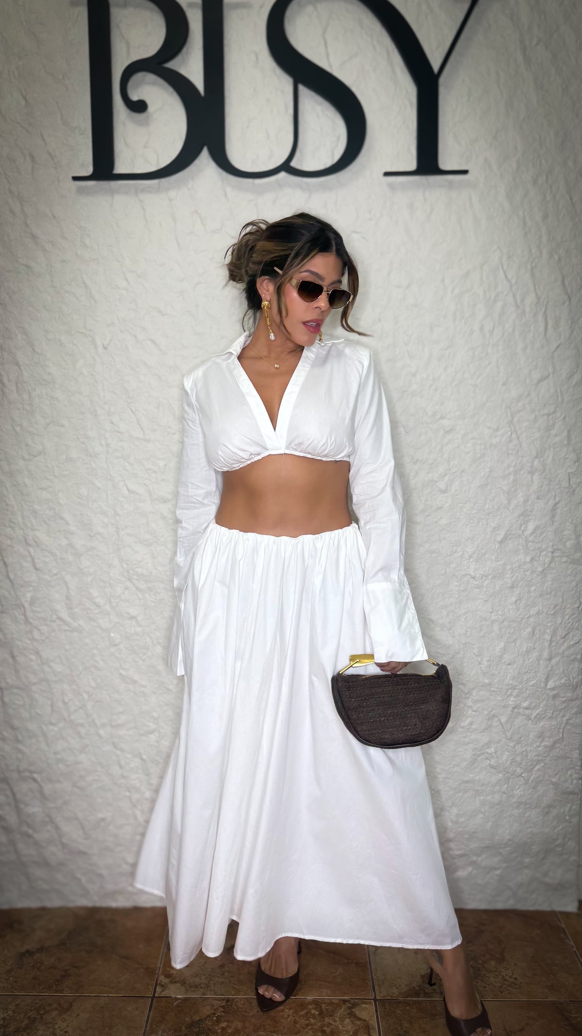 “SANTA” MINIMAL LUXE CROP SHIRT AND MIDI SKIRT SET
