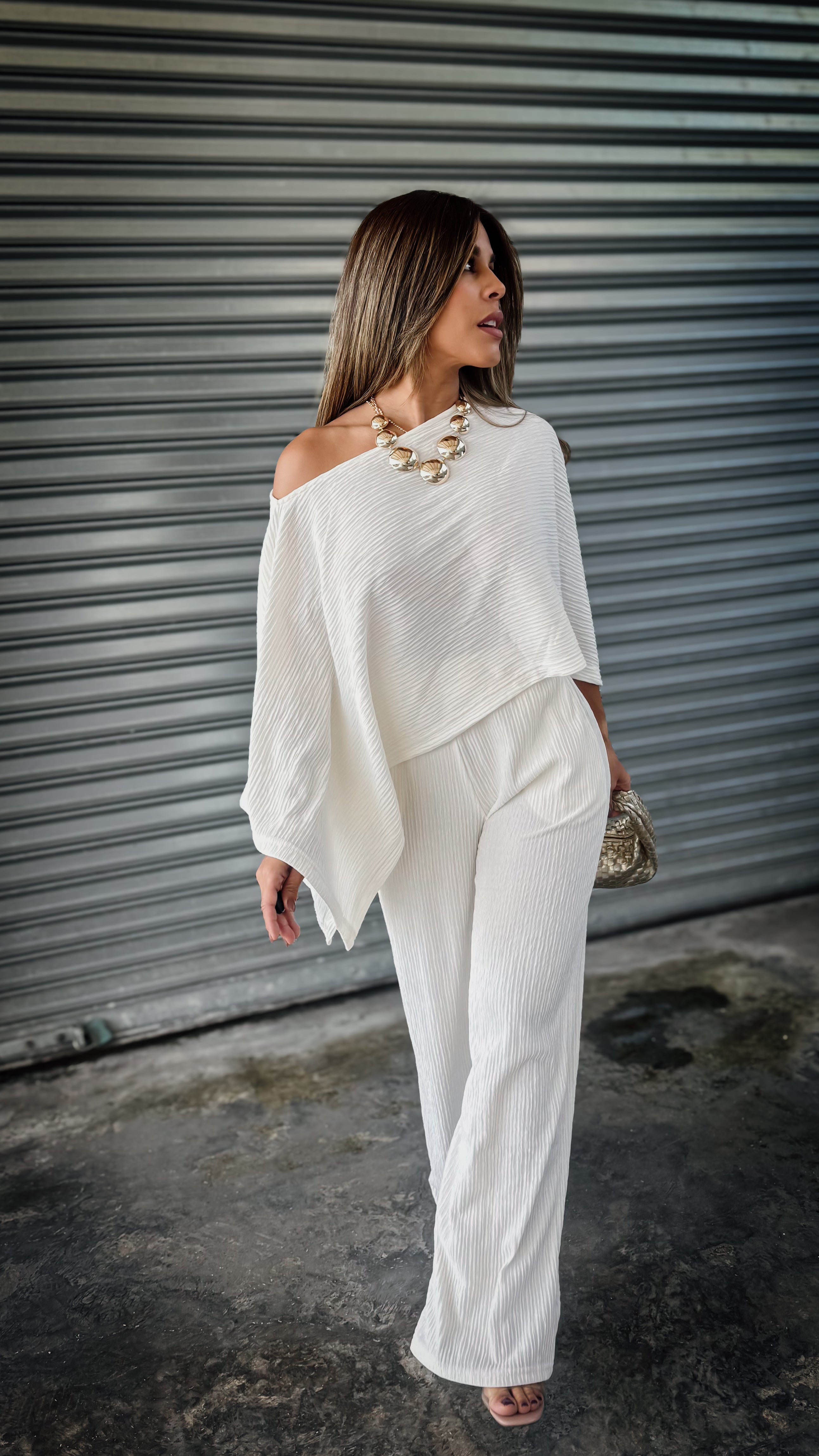 “LINA” KIMONO TOP AND WIDE LEG PANT SET IVORY