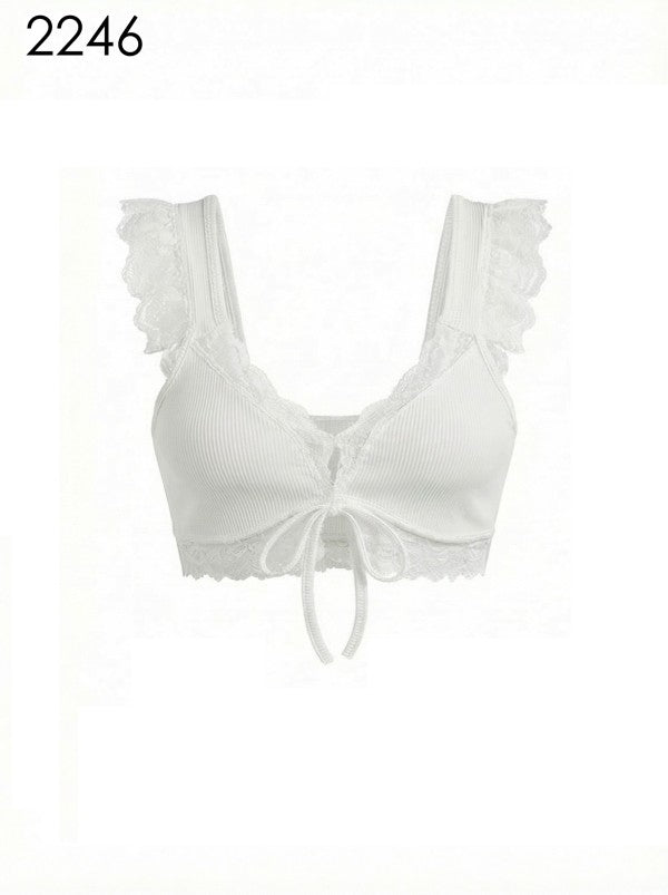 “DANAI” RIBBED LACE UP BRA TOP ONE SIZE