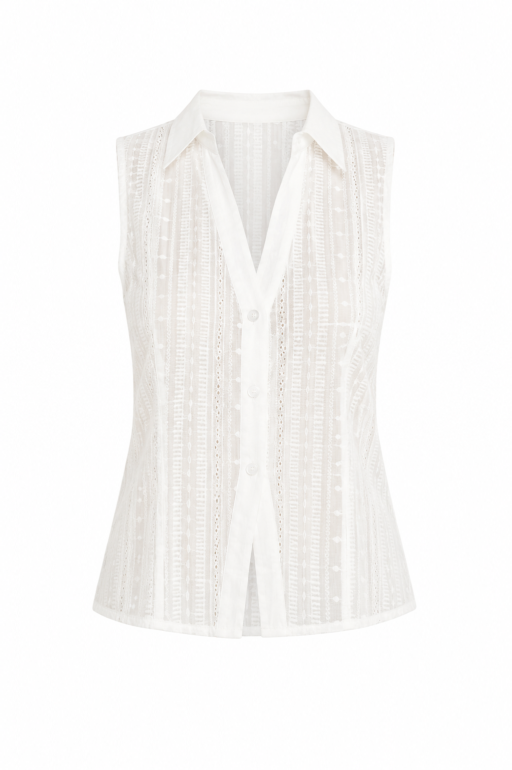 “MOLLY” EMBROIDERED SHEER COTTON SLEEVELESS BLOUSE