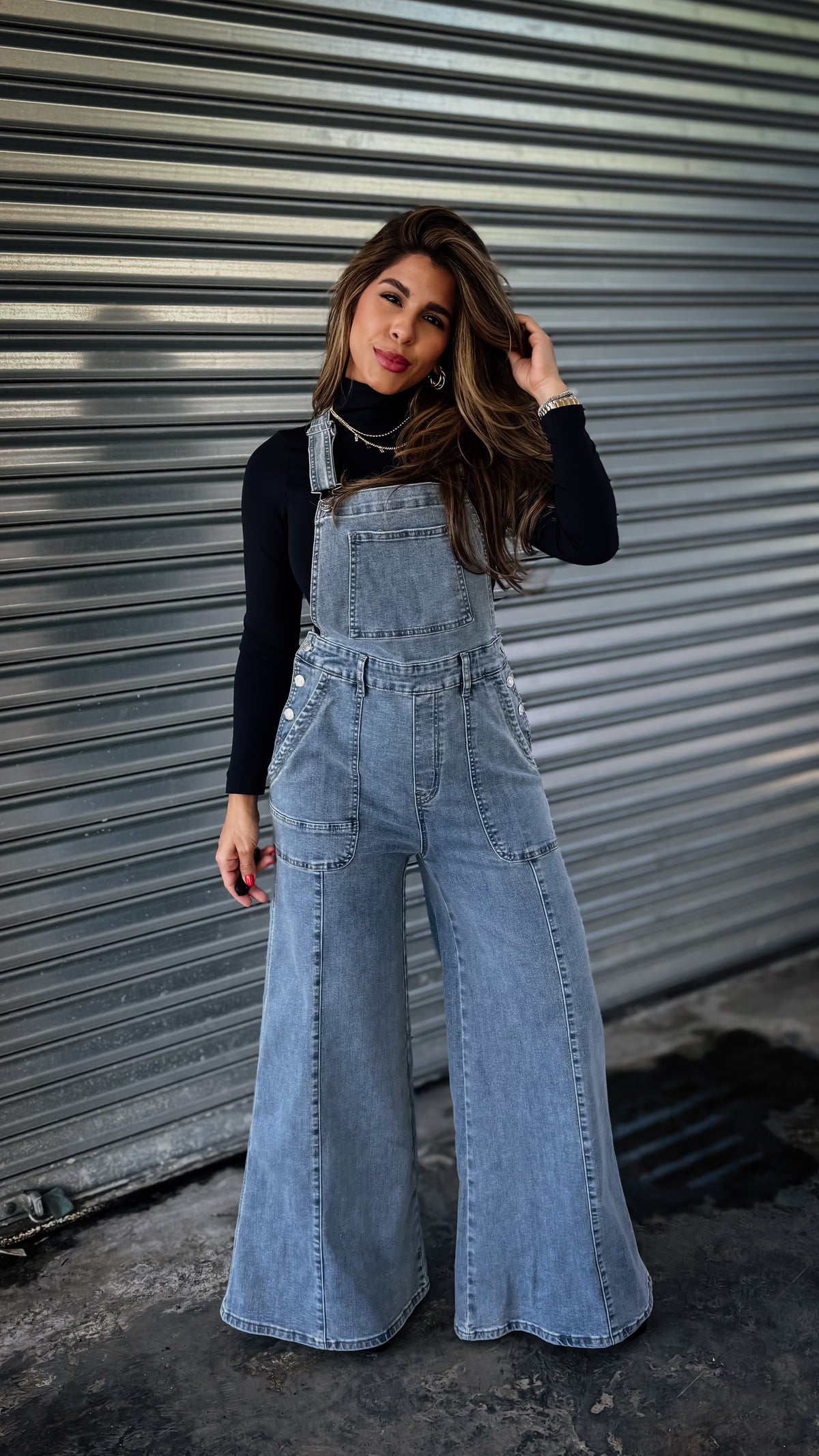 “CLAUDIA” WIDE PALAZZO DENIM OVERALL