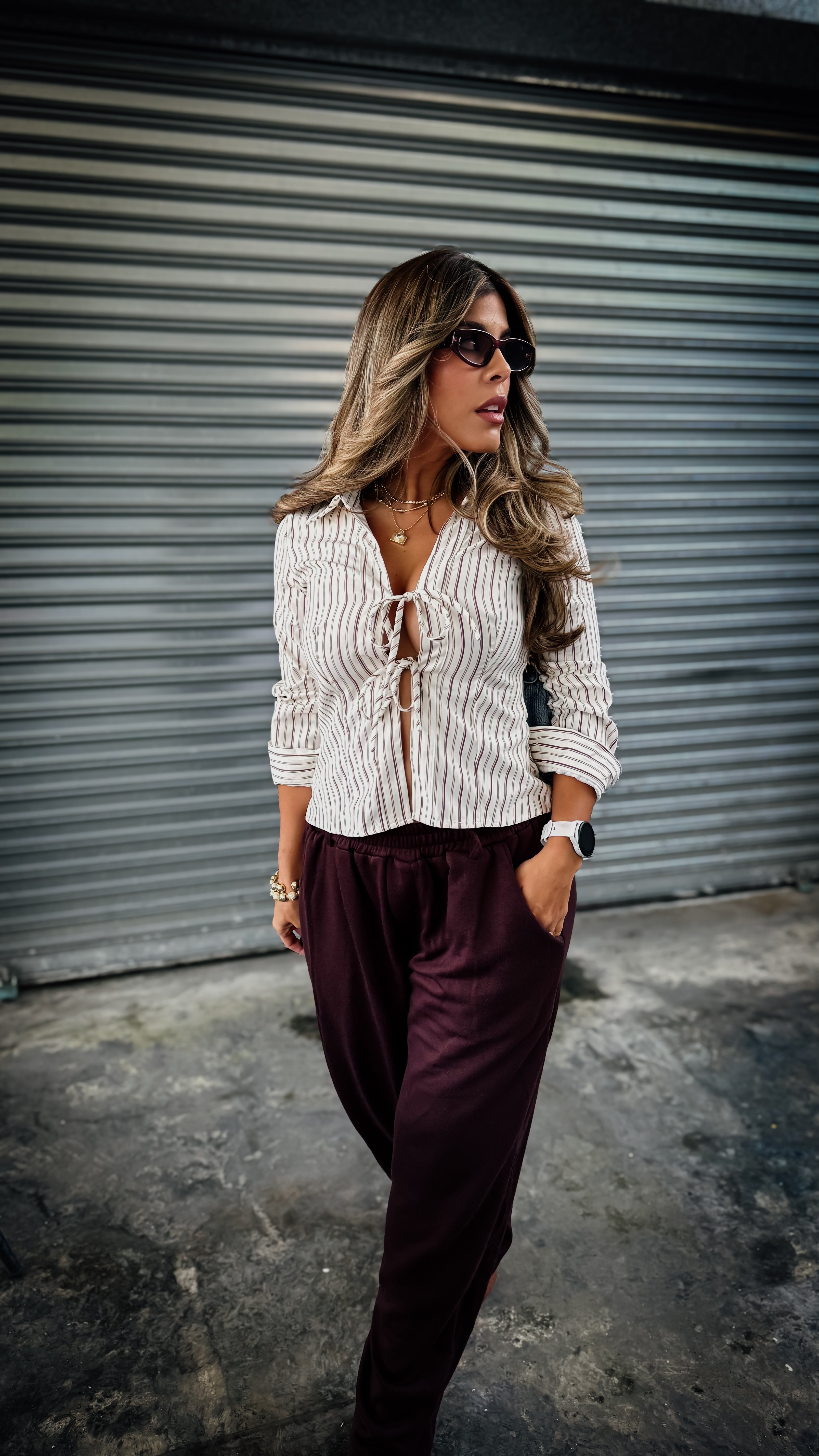 “PIPER” STRIPED COLLARED LONG SLEEVE SHIRT