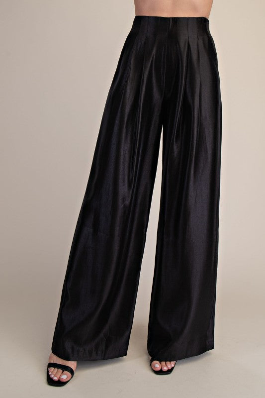 “ATALIA” SATIN FINISH WITH LEG HIGH-WAISTED PANTS