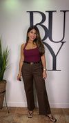 “GISSELLE” FITTED BELTED TROUSER BROWN