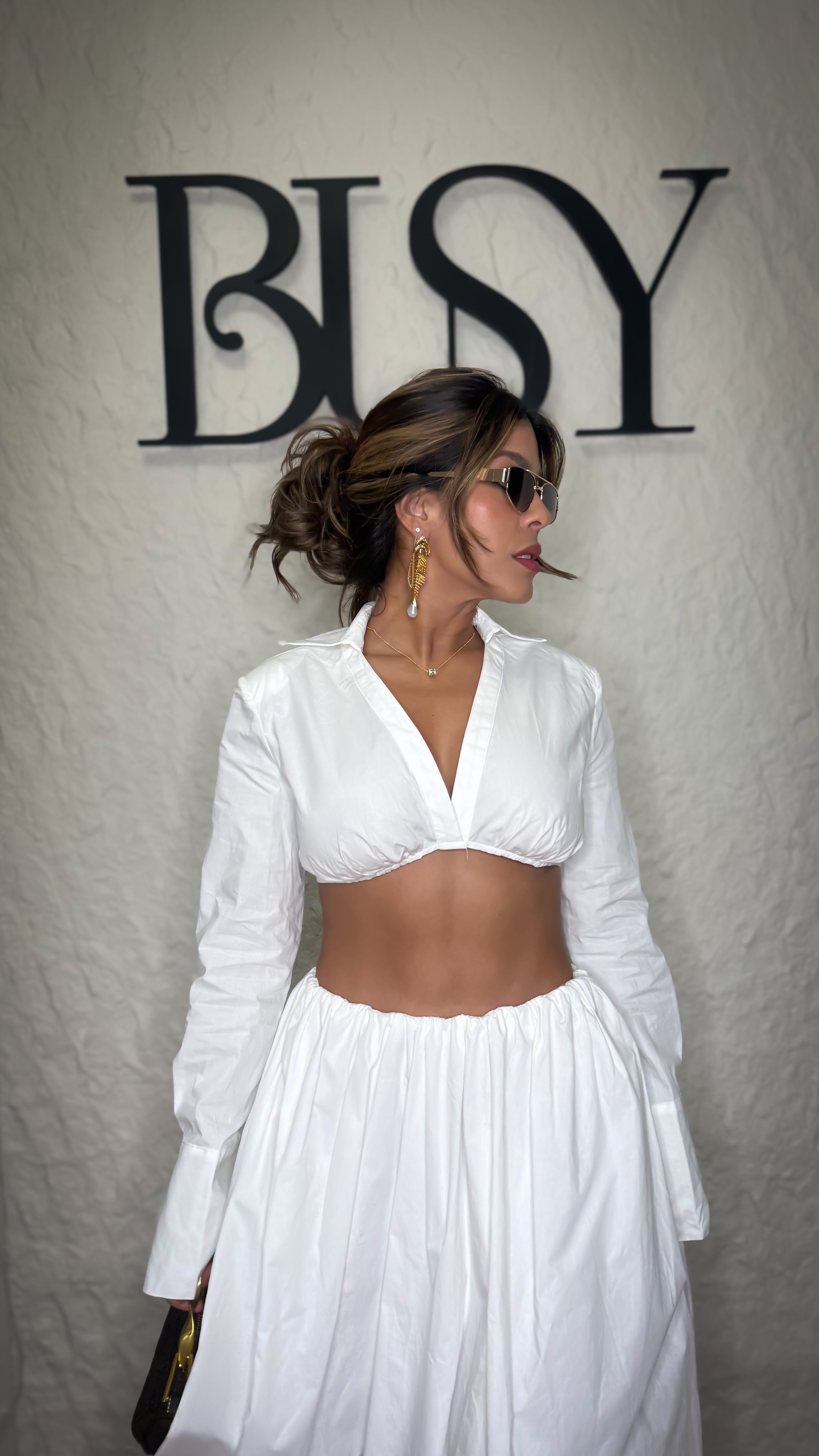 “SANTA” MINIMAL LUXE CROP SHIRT AND MIDI SKIRT SET