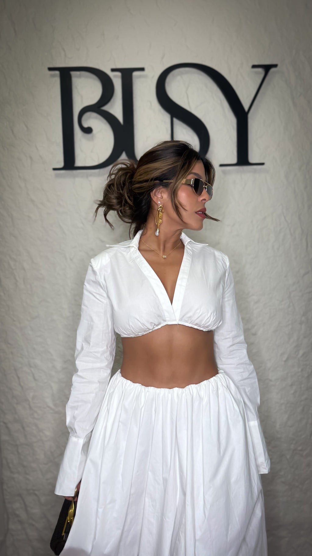 “SANTA” MINIMAL LUXE CROP SHIRT AND MIDI SKIRT SET