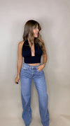 “IRENE” RHINESTONE DETAIL VIBRANT WIDE LEG DENIM