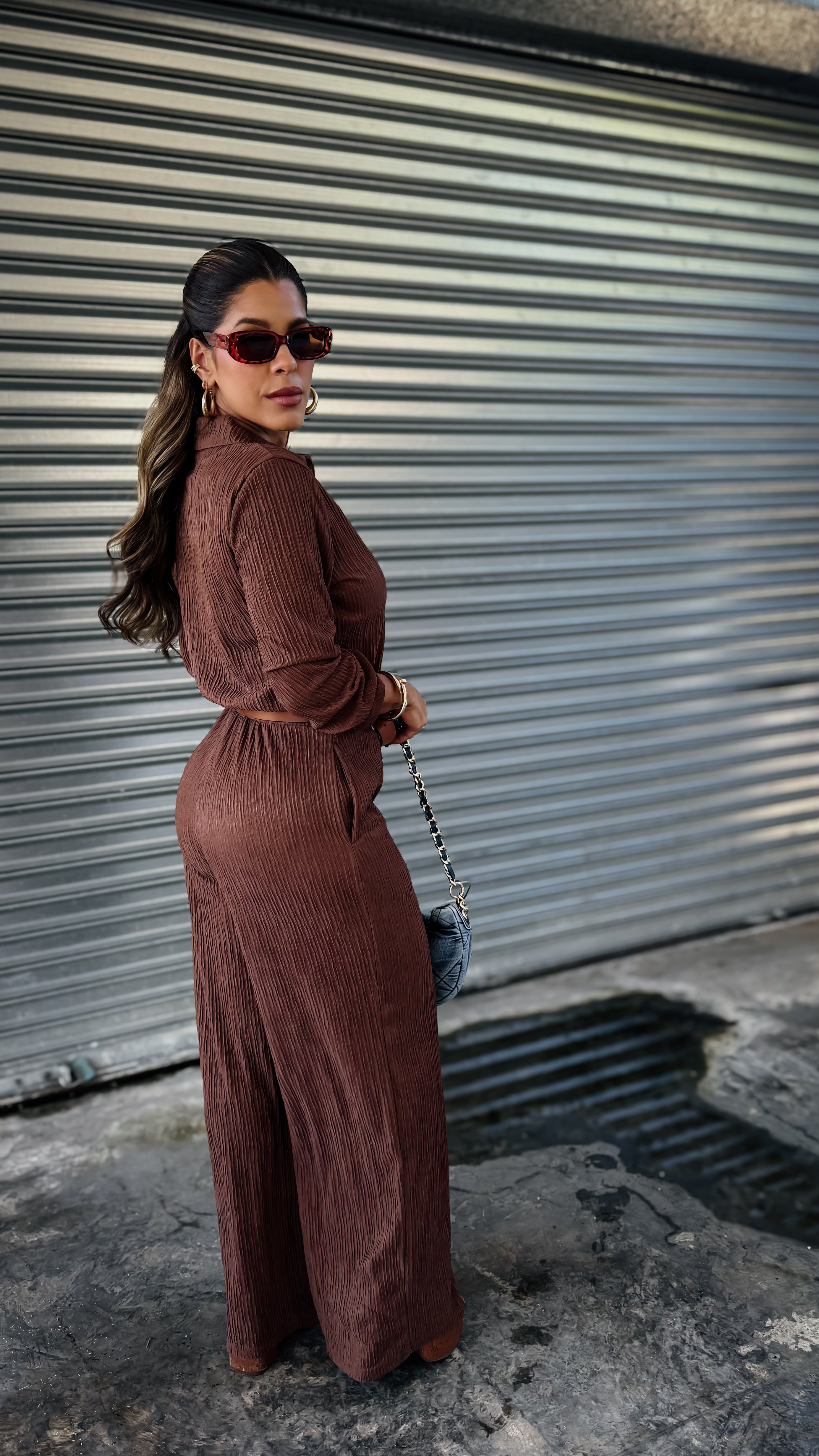 “IVY” PLISSE BUTTON UP JUMPSUIT