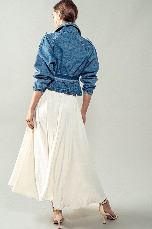 “TAMPA BAY” DENIM CROPPED TRENCH COAT