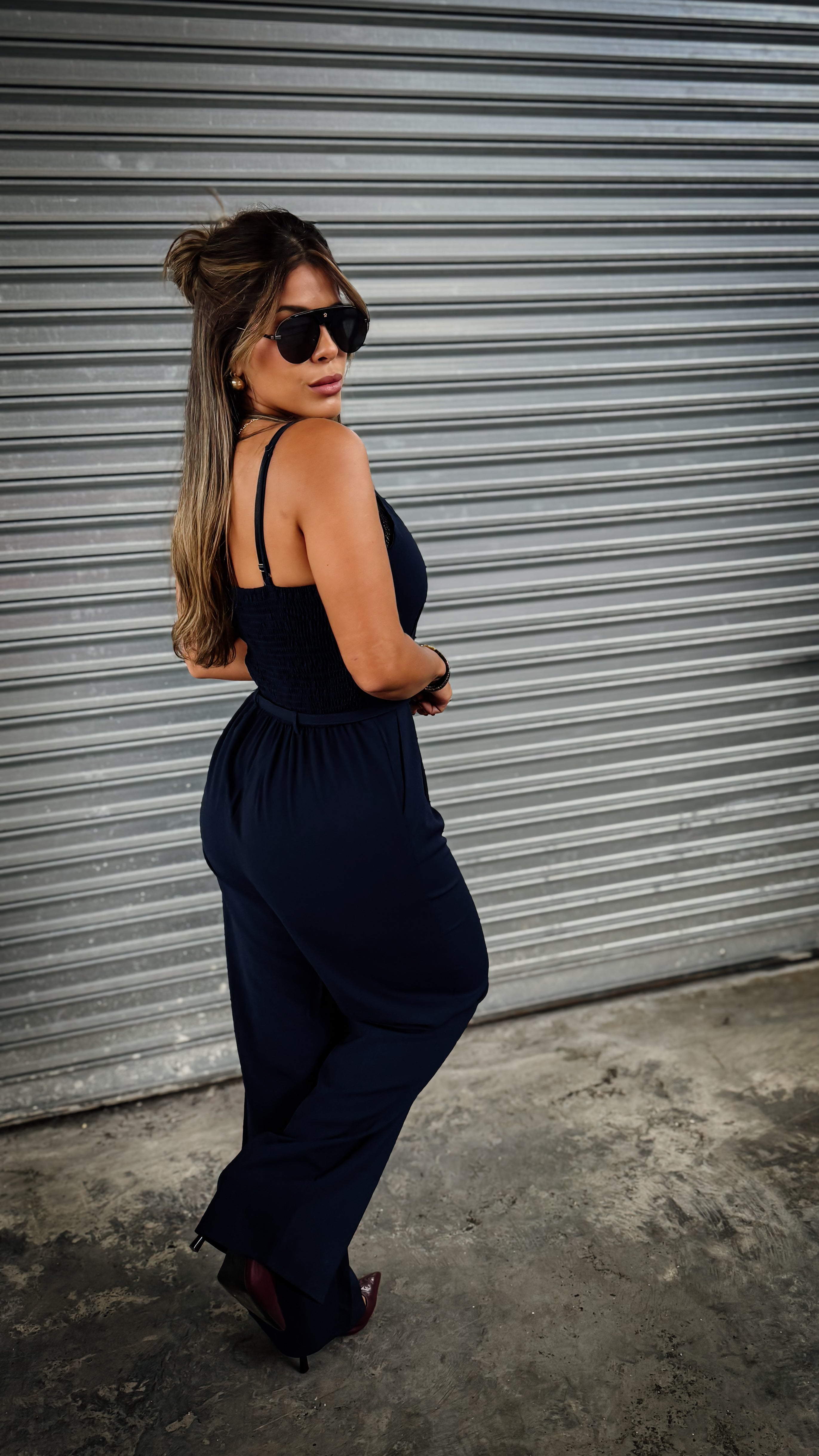 “LEAH” TWILL BELTED JUMPSUIT