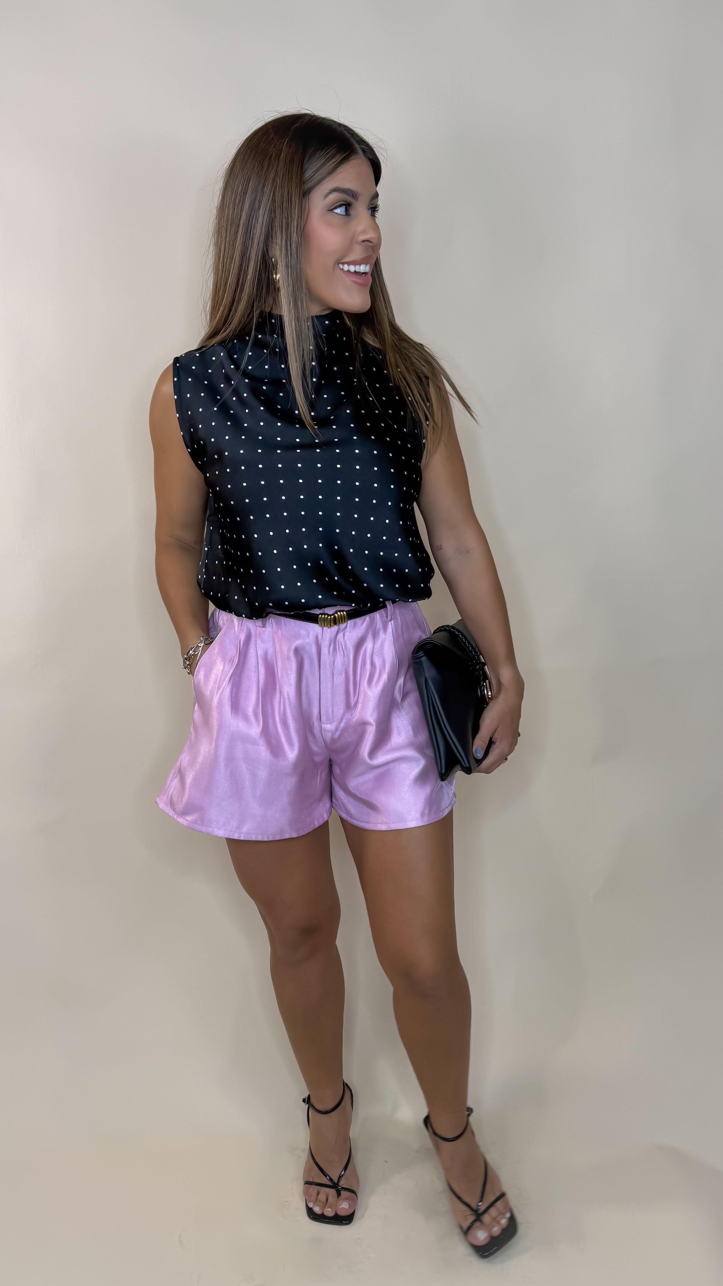“JAZMIN” HIGH WAISTED PLEATED SHORTS PINK