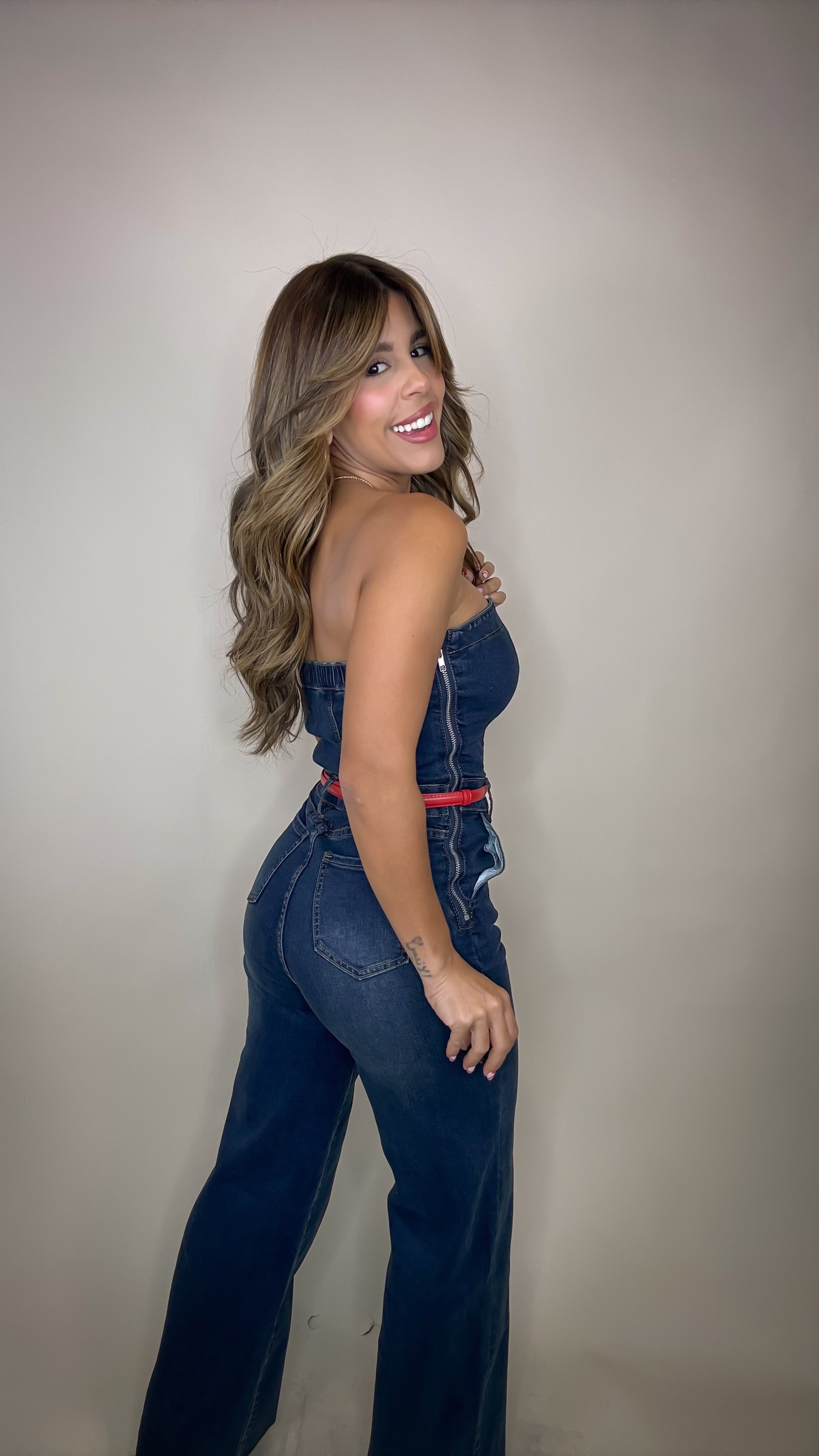 “TANYA” STRAPLESS DENIM JUMPSUIT