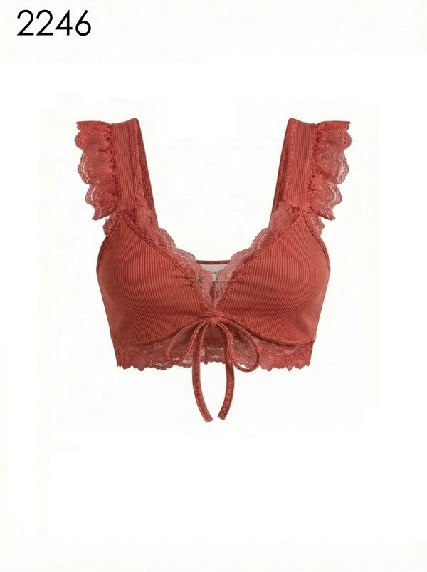 “DANAI” RIBBED LACE UP BRA TOP ONE SIZE