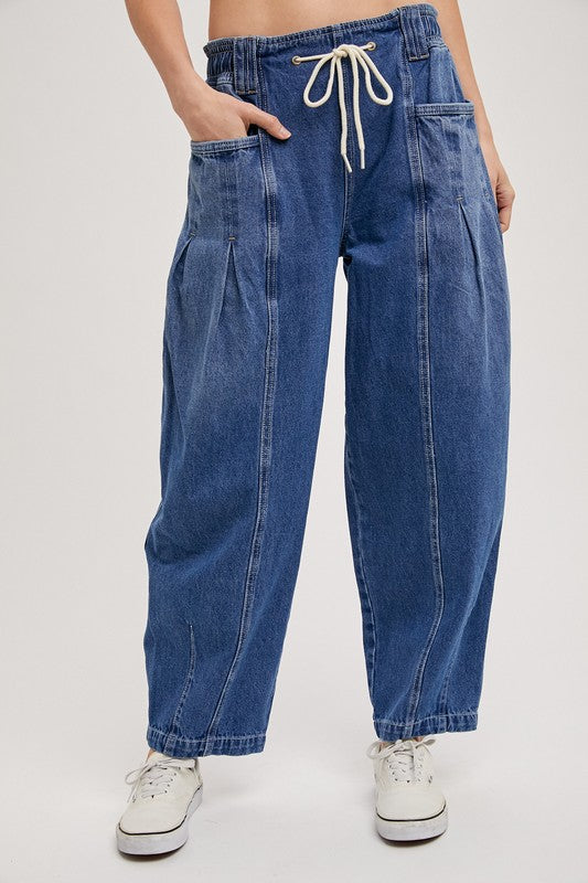 “MILAN” DENIM BARREL DRAWSTRING JEANS
