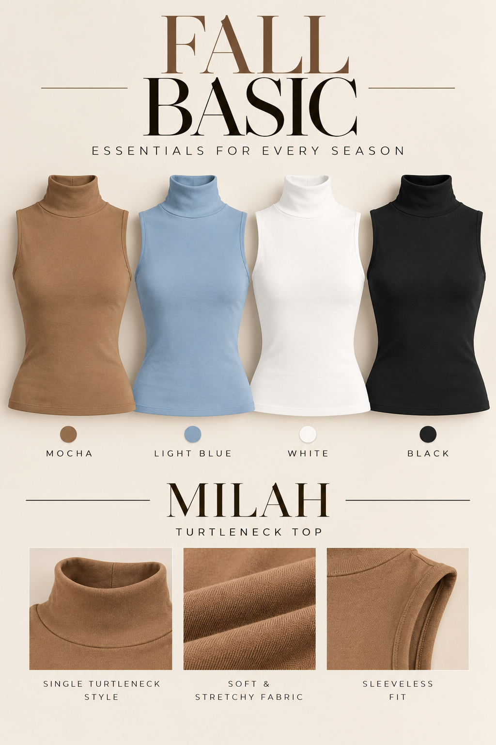 “MILAH” FALL BASIC SLEEVELESS TURTLENECK