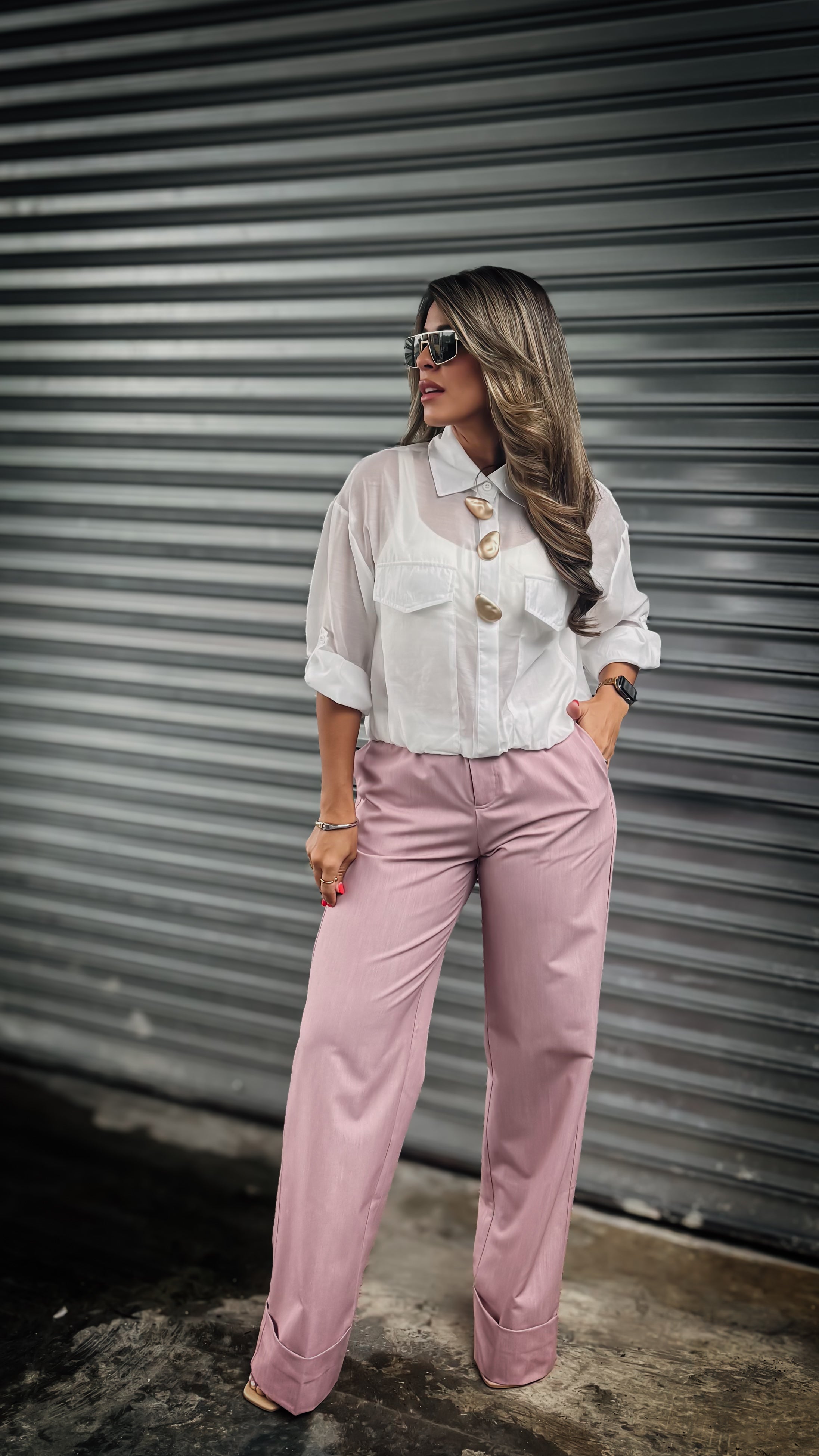 “LIZA” WIDE LEG CUFFED TROUSERS MAUVE