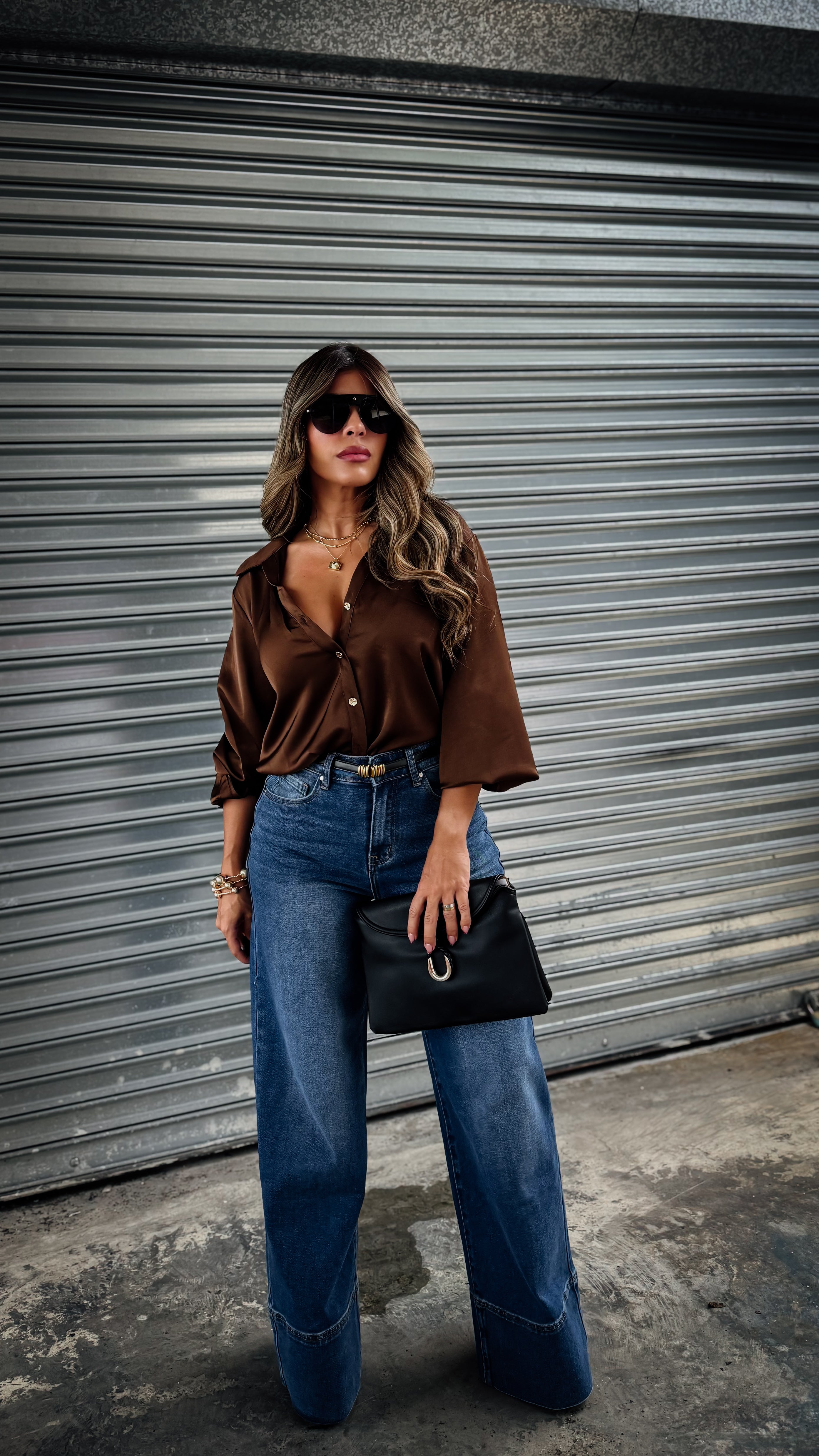 “OLIVIA” COLLARED BUTTON DOWN SILKY SHIRT