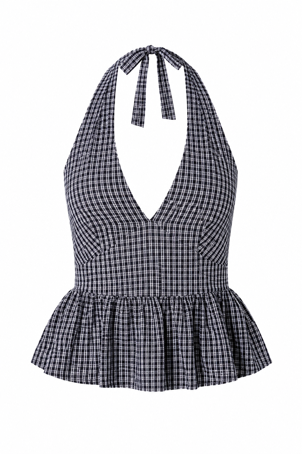 “CALI” HALTER NECK RUFFLE DETAIL NAVY TOP