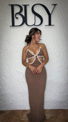 “SIRENA” CUT OUT WAIST WITH SHELL DETAIL MAXI DRESS