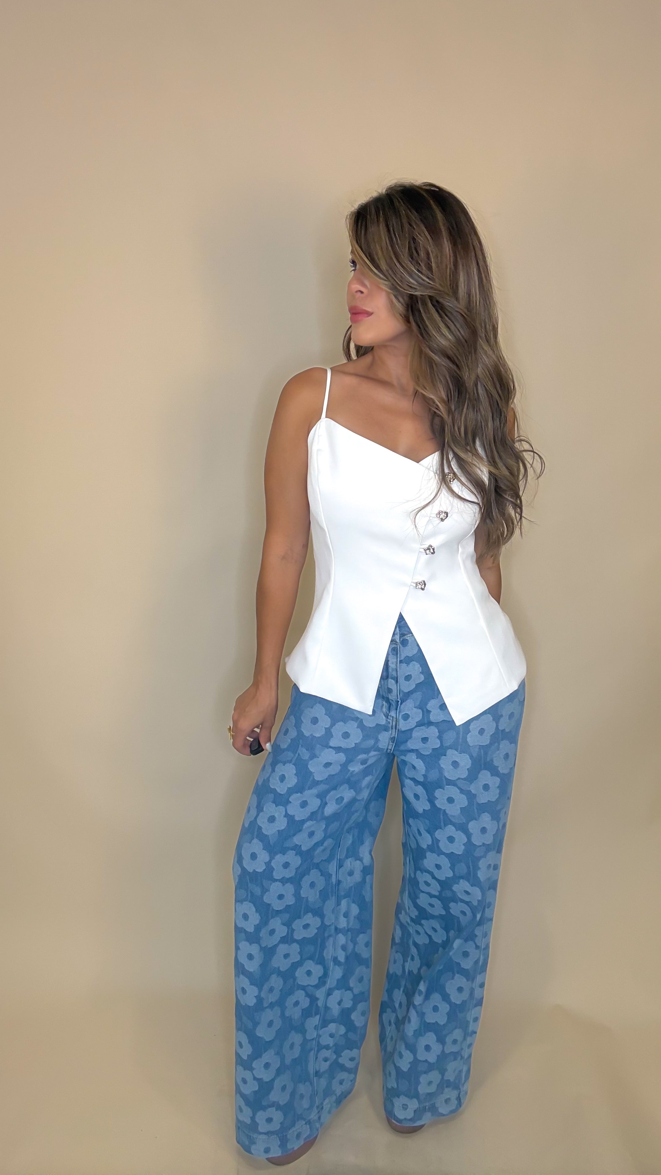 “FLORA” WIDE LEG DENIM PANTS