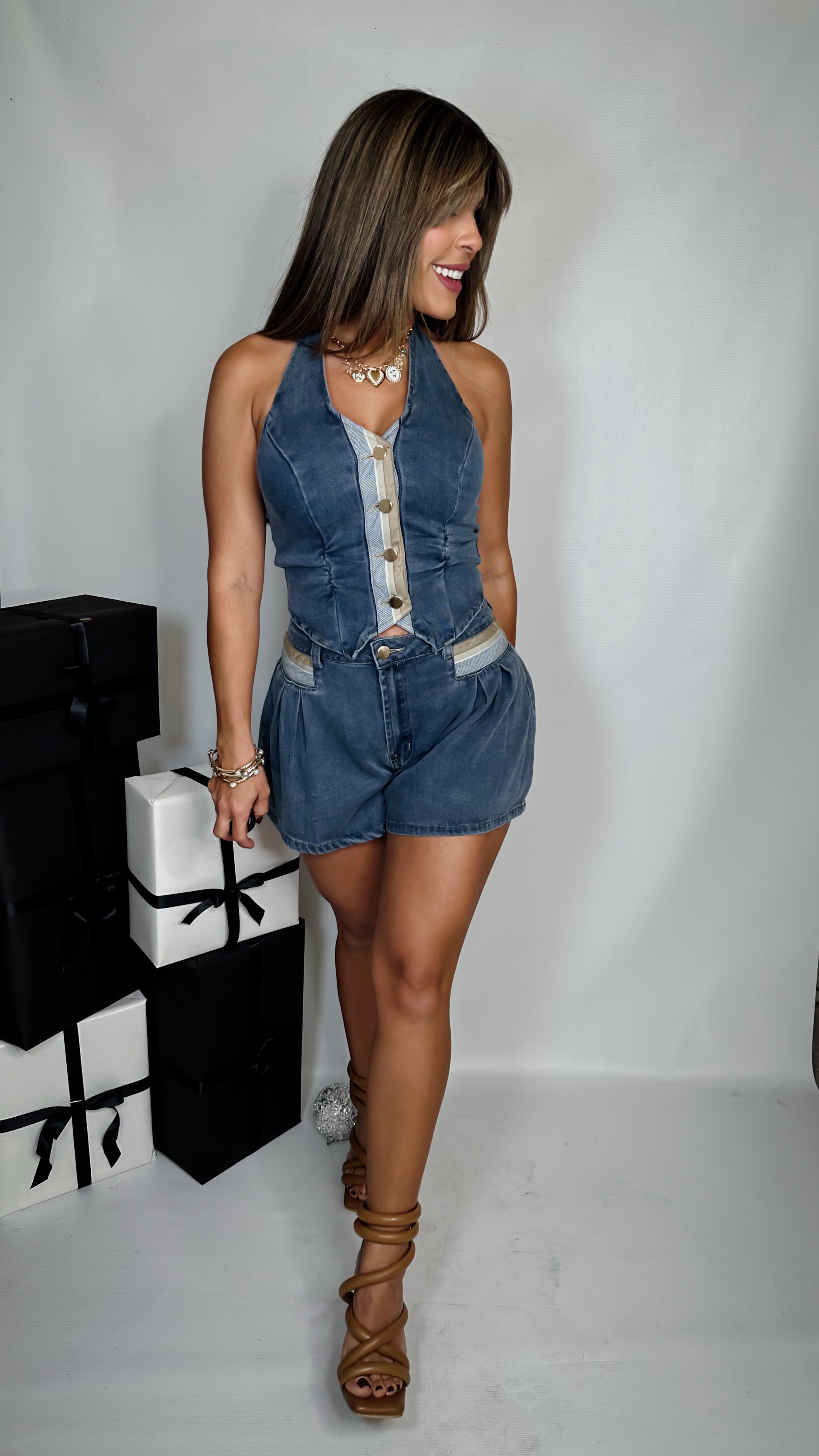 “AMY” DENIM VEST SET