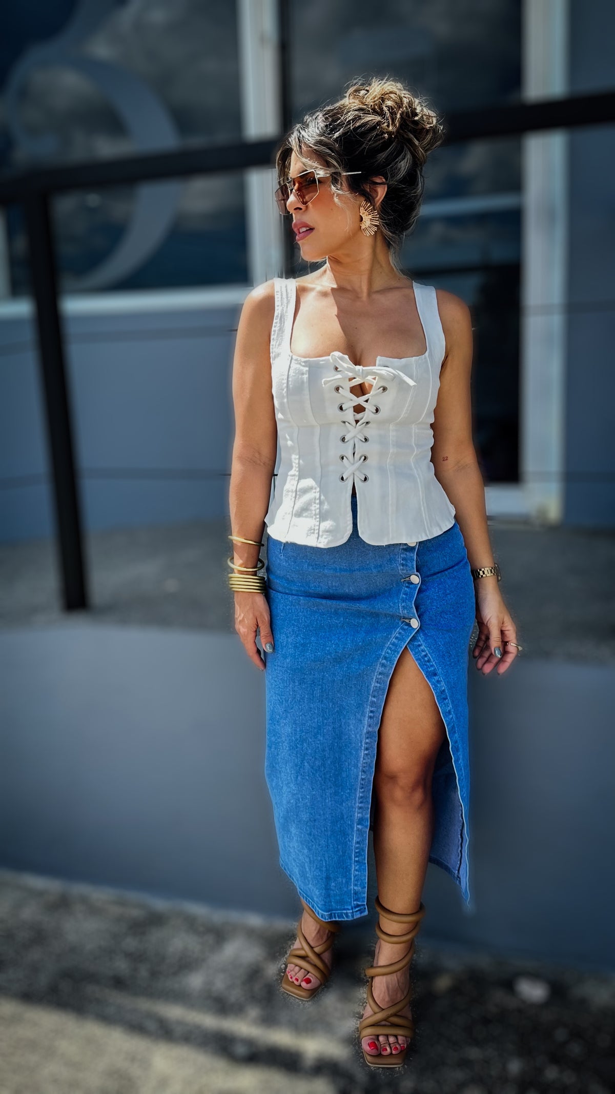 “SIA” BUTTONED DENIM MIDI SKIRT