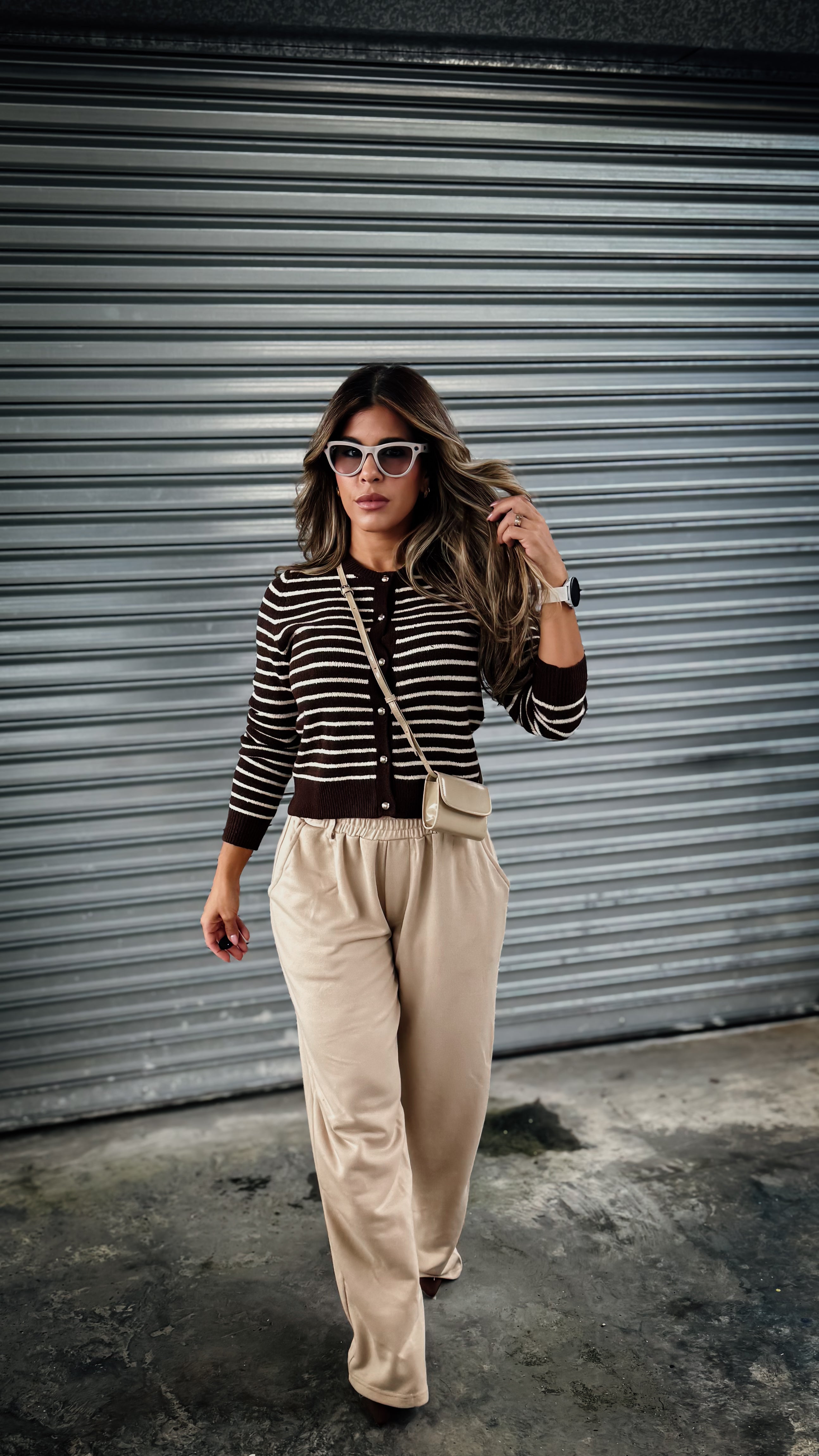 “TAYLOR” STRIPED CREW NECK CARDIGAN