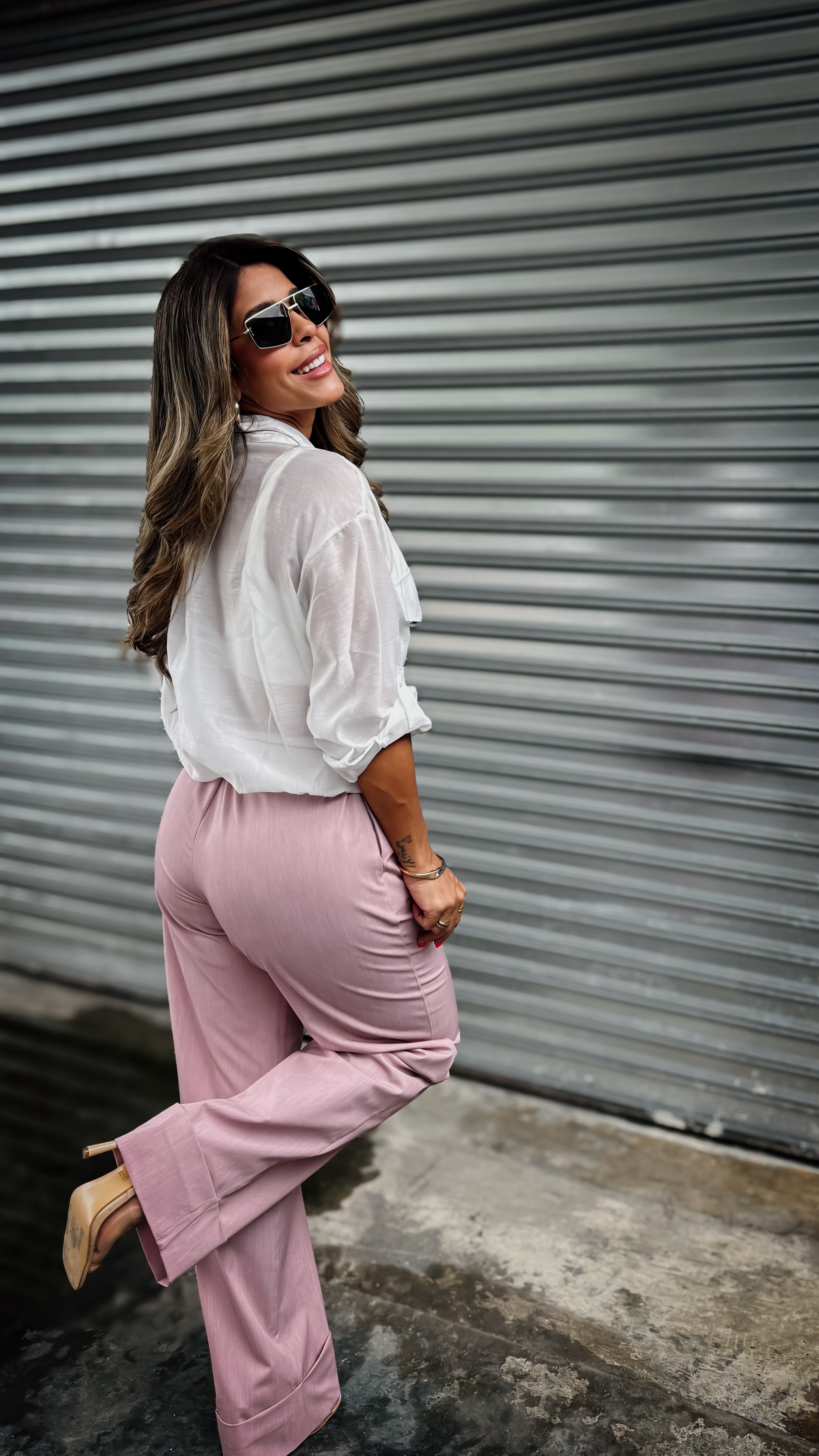 “LIZA” WIDE LEG CUFFED TROUSERS MAUVE