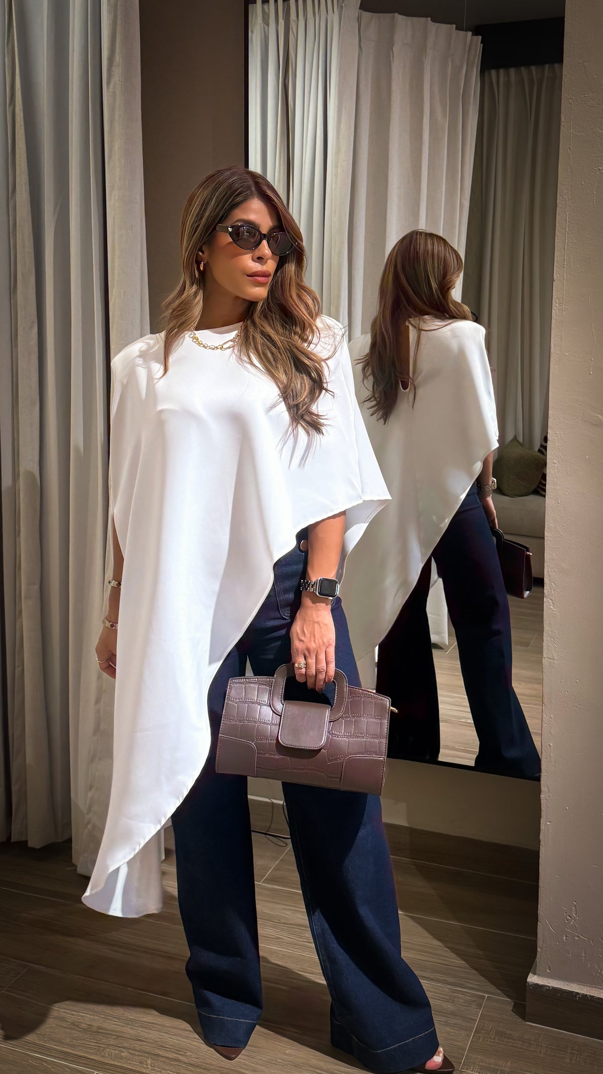 “ZARAH” ASYMMETRICAL PADDED SHOULDER ELEGANT TOP