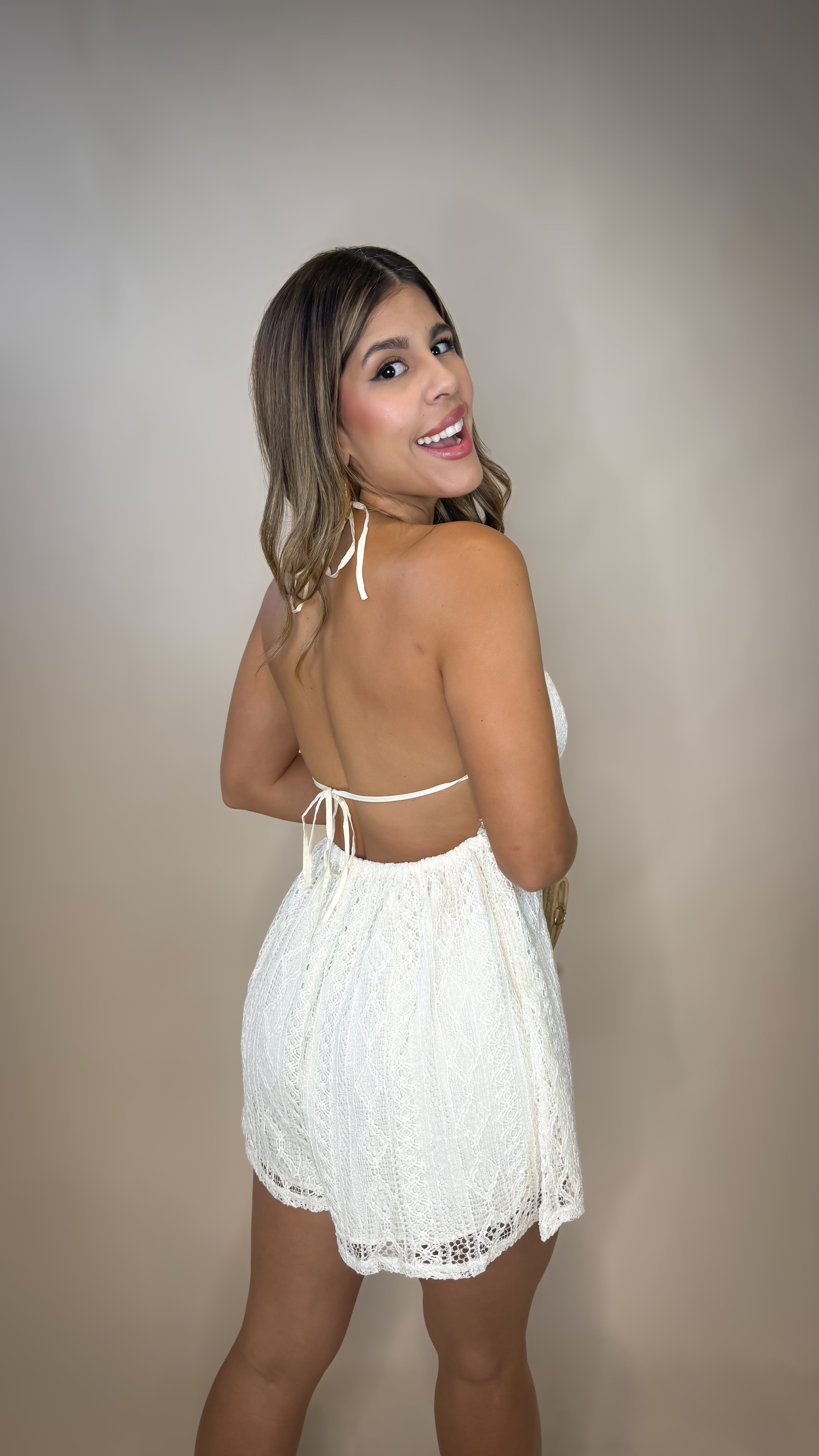 “ELOISE” LACE HALTER ROMPER