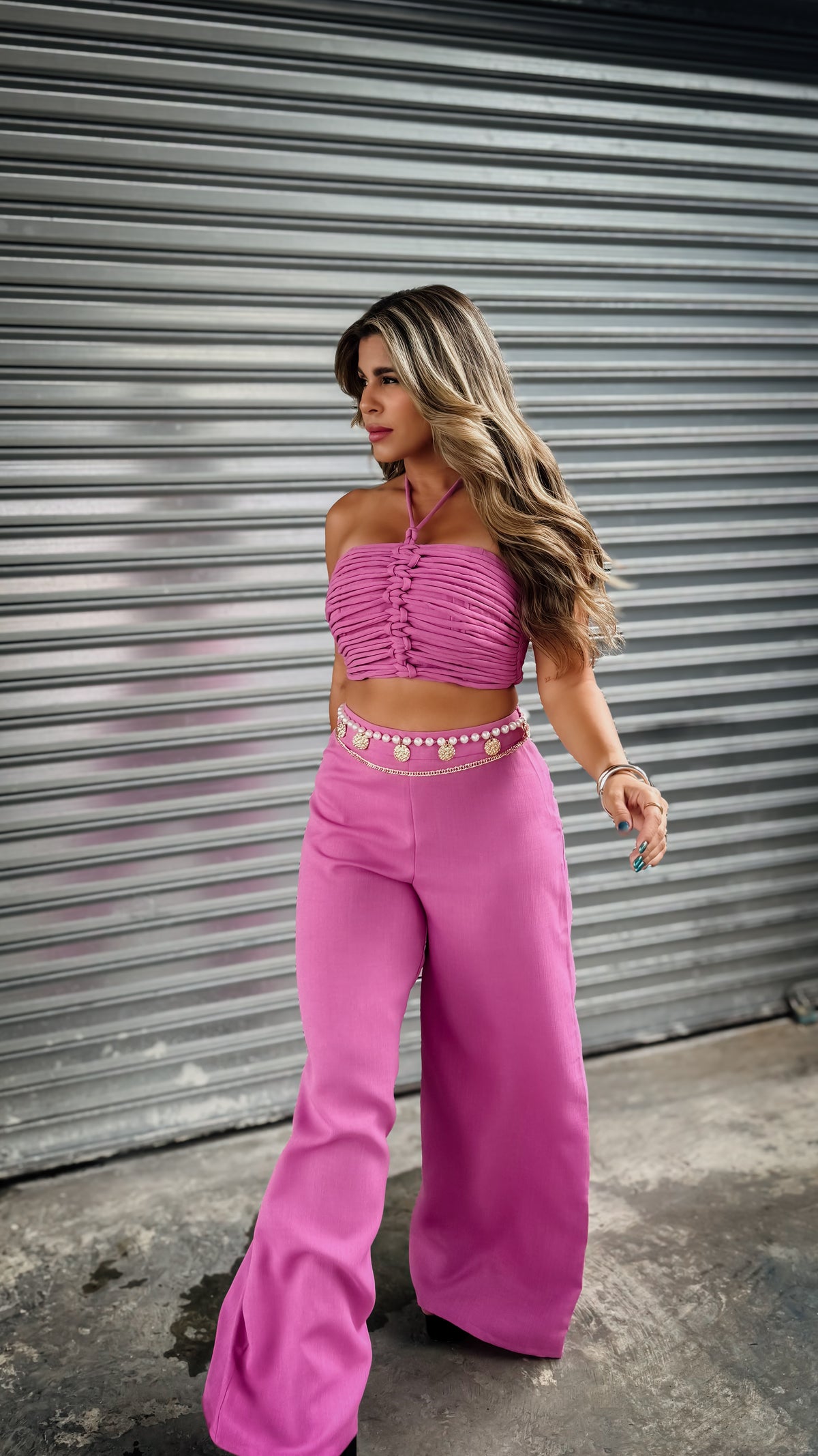“HANA” HALTER NECK CROP TOP & WIDE LEG PANTS SET