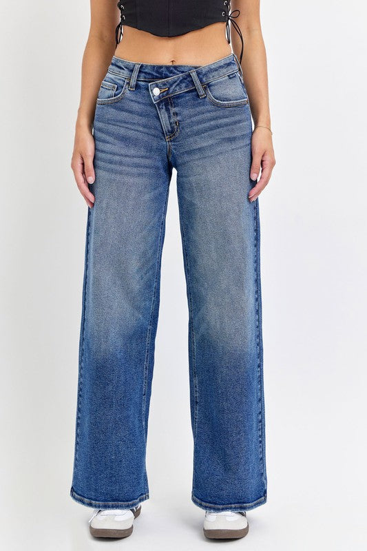 “FARRAH” MID RISE WIDE LEG DENIM