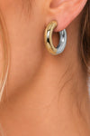 TWO TONE STAINLESS STEEL HUGGIE EARRINGS