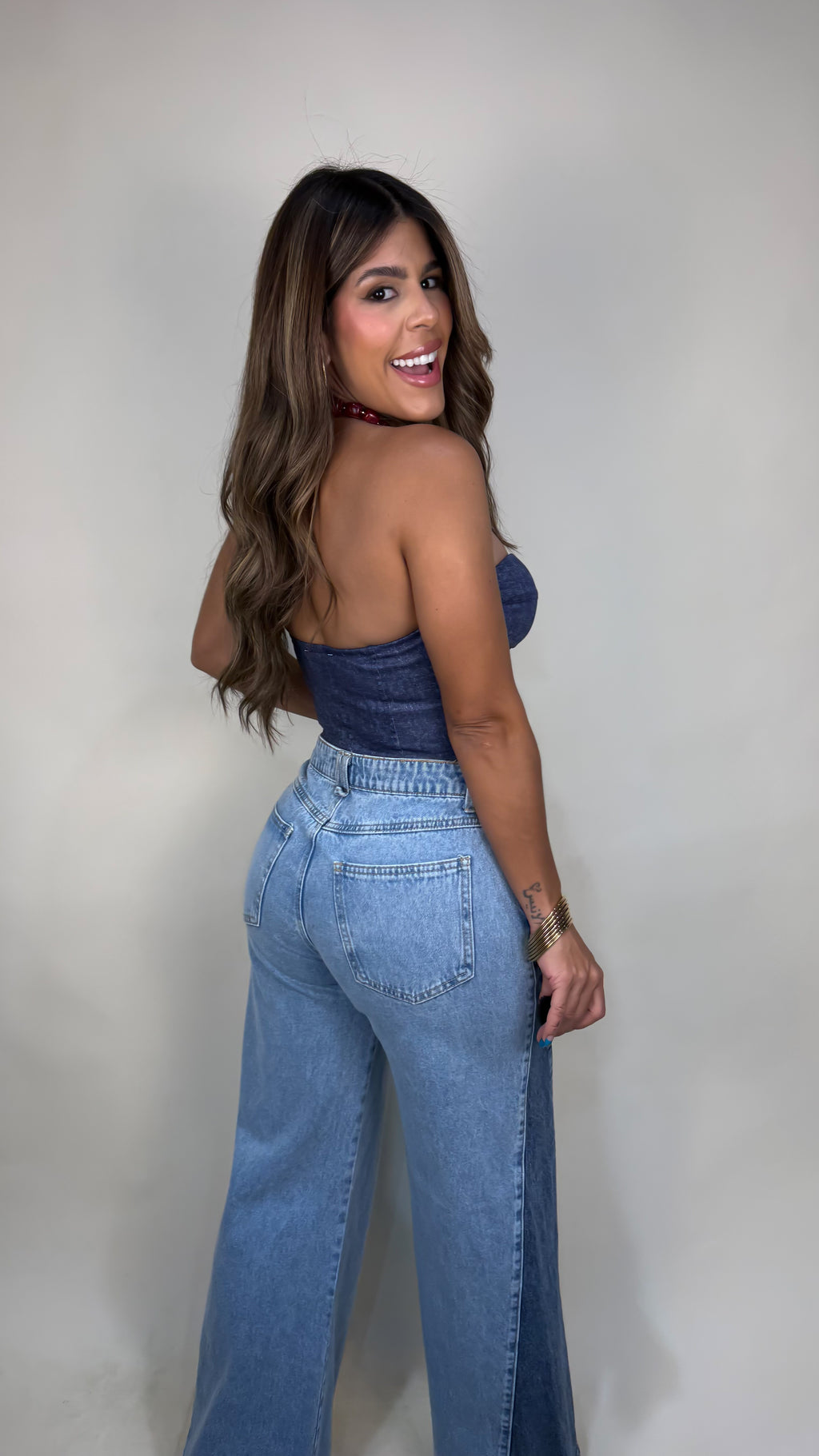 “NICOLE” DENIM BUSTIER TOP