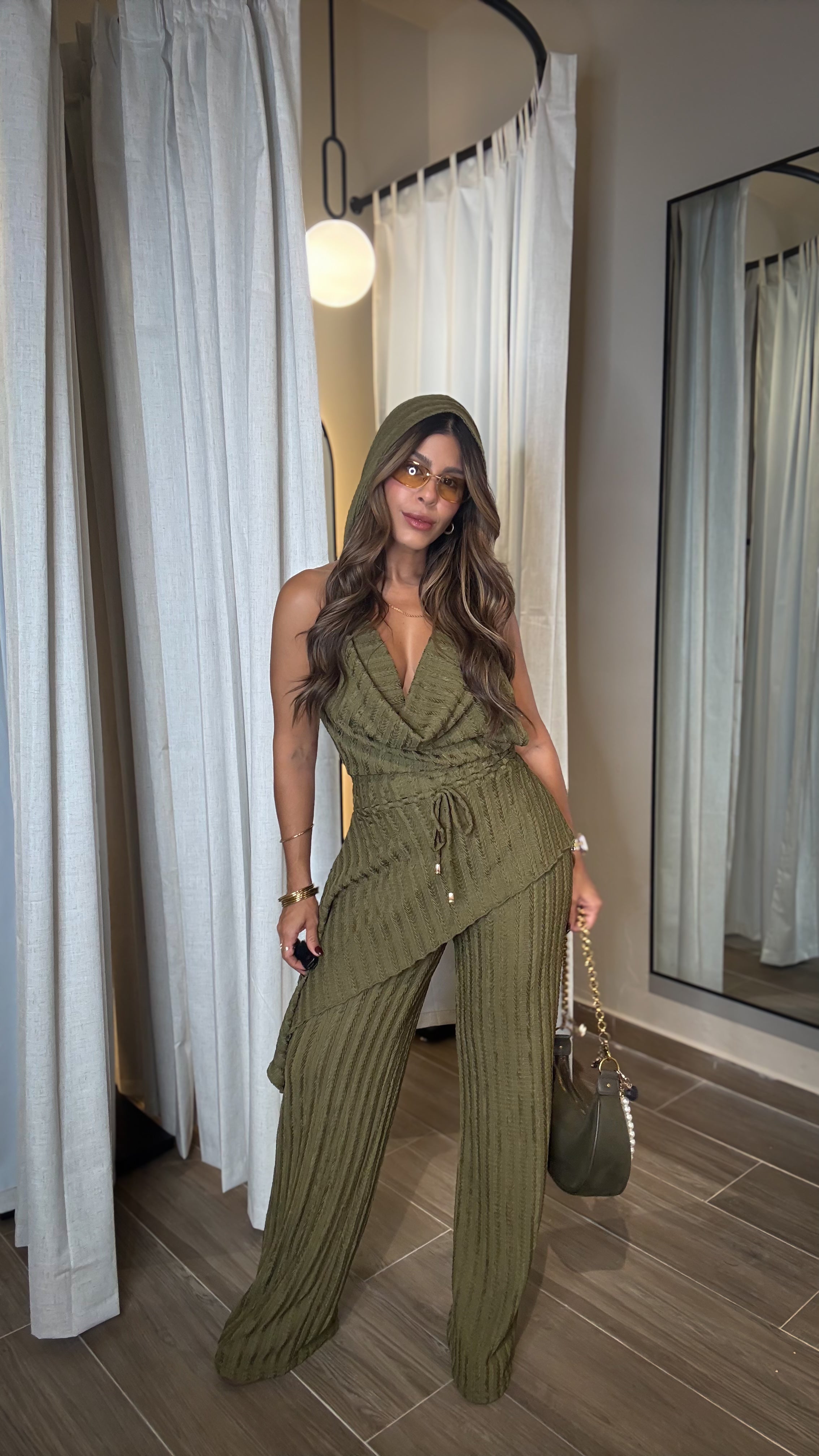 “SAMARAH” COWL NECK ASYMMETRIC TOP AND WIDE LEG PANT SET