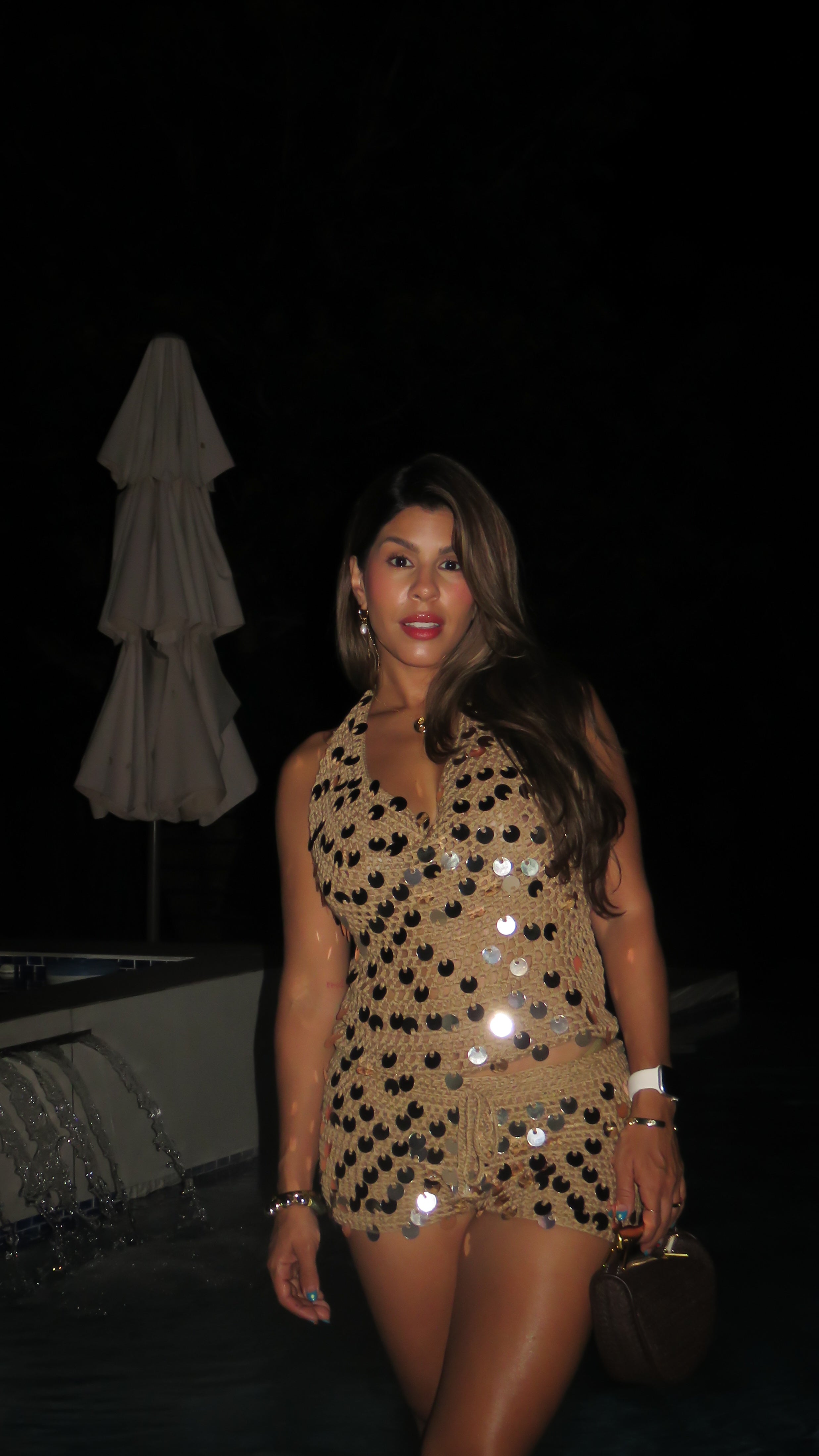 “RIU”SEQUIN CROCHET COVERUP HALTER SET