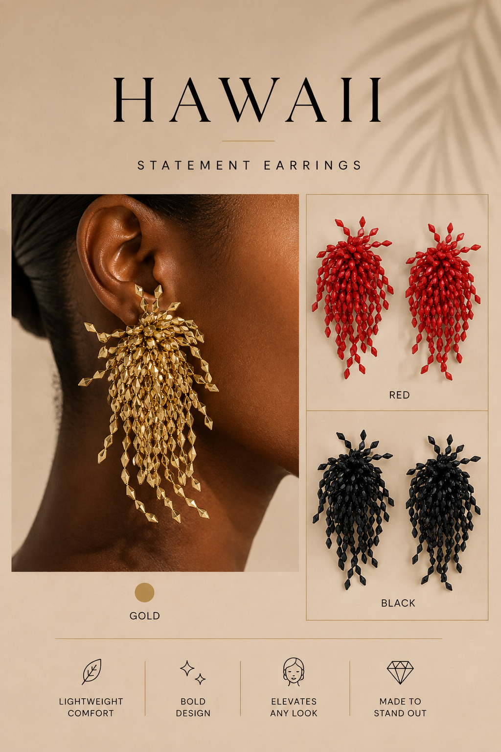 “HAWAII” CRYSTAL BEADED STATEMENT EARRINGS