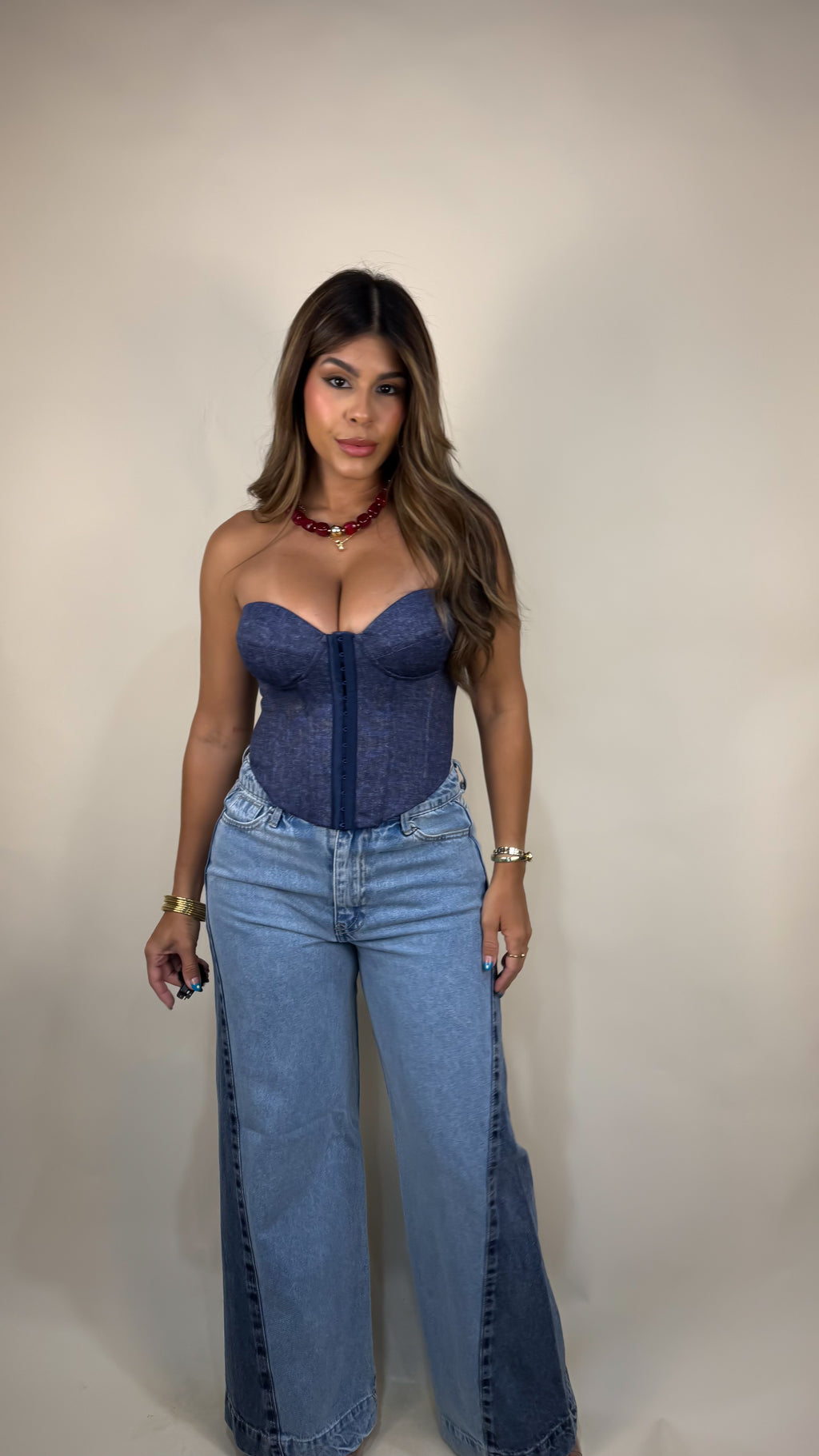 “CINDY” TWO TONE HIGH WAIST DENIM PANTS