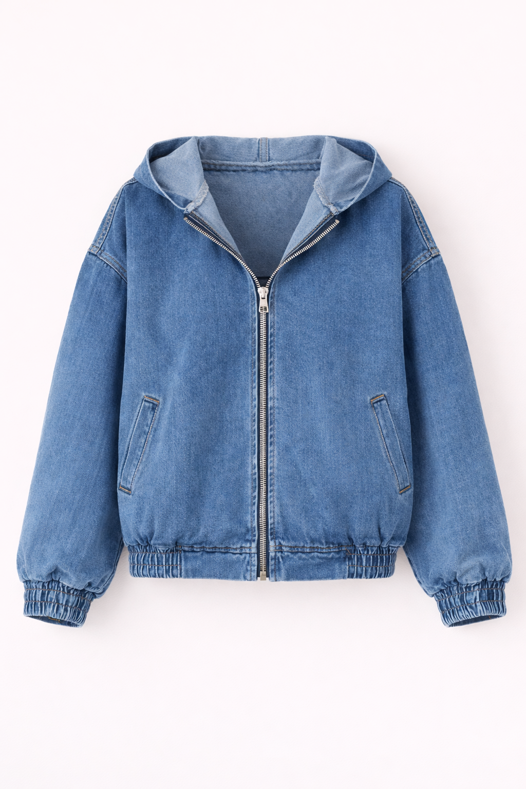 “ELLIE” DENIM HOODED BOMBER JACKET
