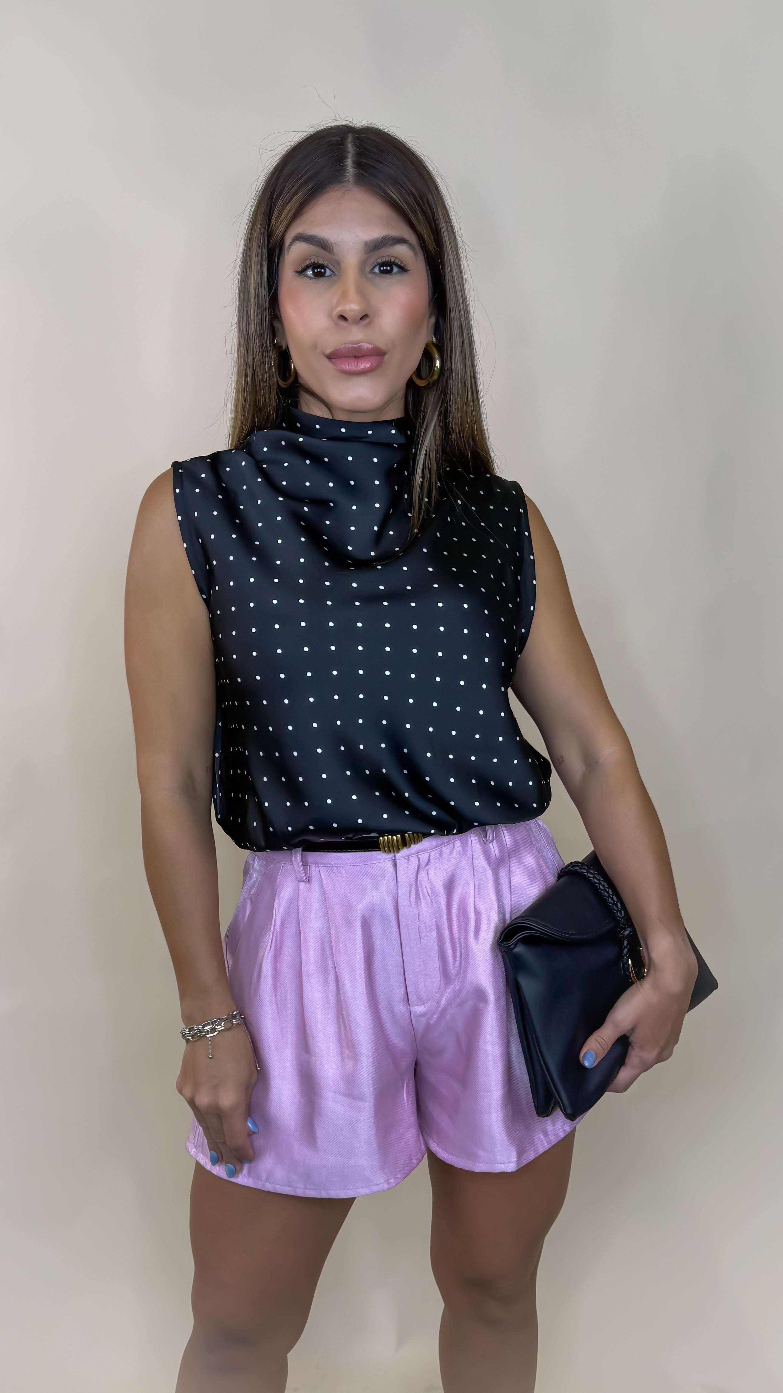 “ELOISE” POLKA DOT HIGH NECK SLEEVELESS TOP IVORY
