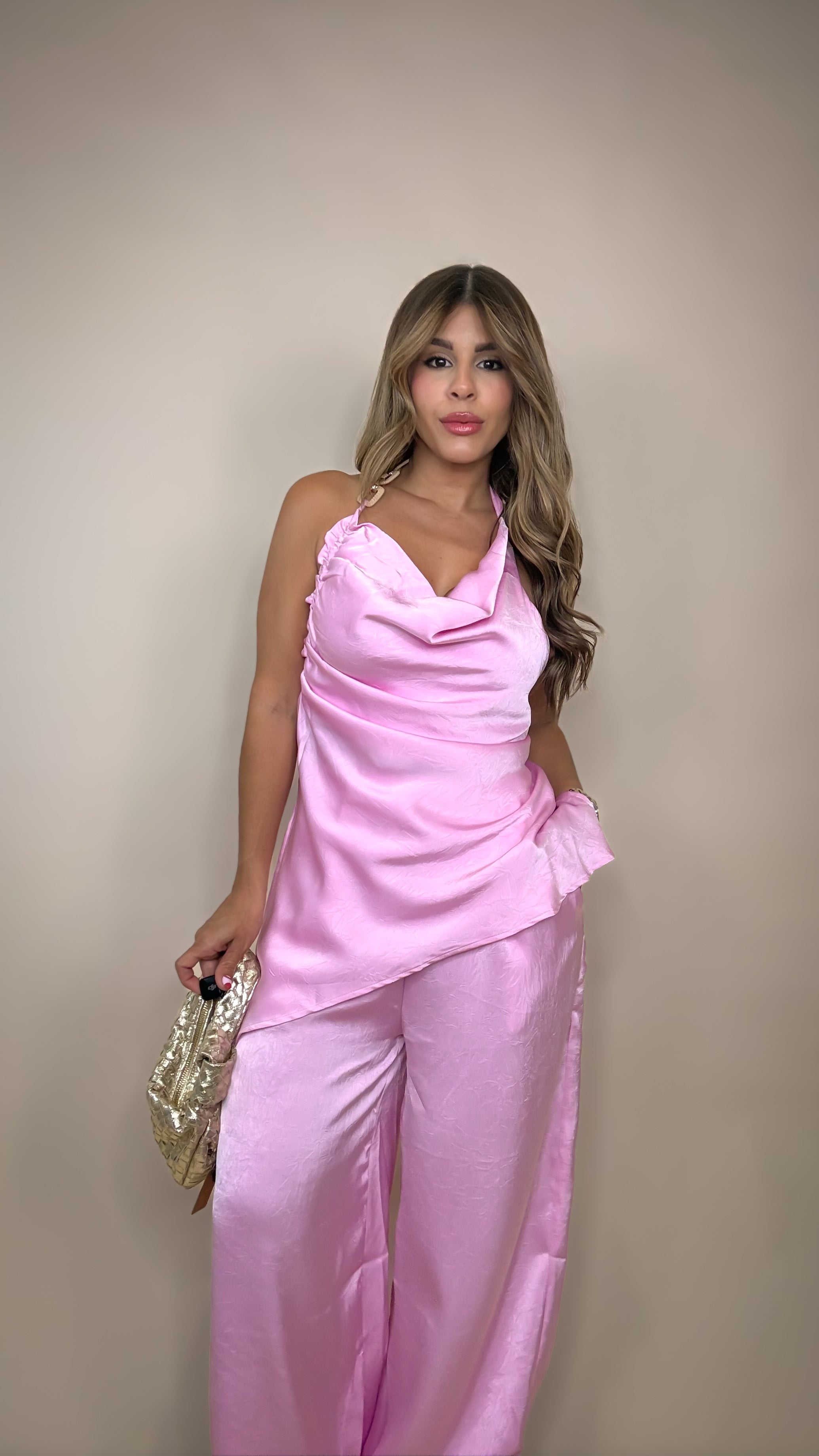 “AVA” HALTER ASYMMETRICAL TOP AND HAREM PANT SET