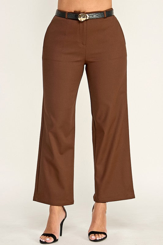 “GISSELLE” FITTED BELTED TROUSER BROWN