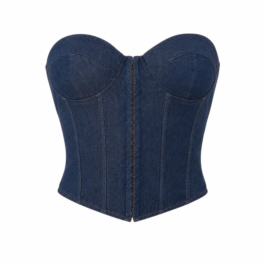 “NICOLE” DENIM BUSTIER TOP